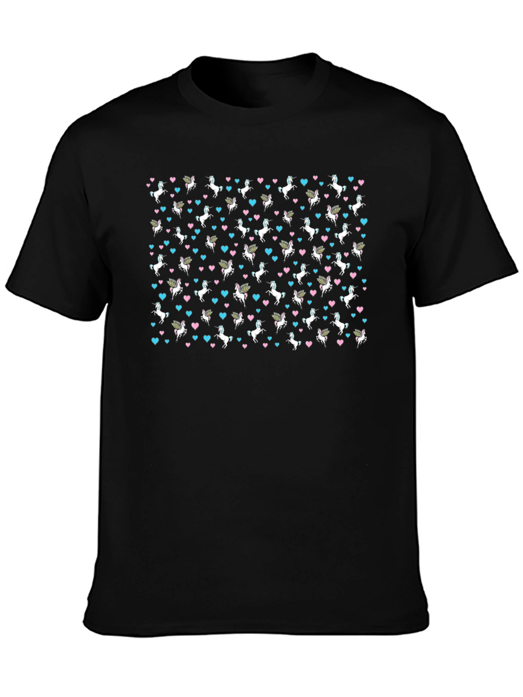 Unicorn & Heart Print Black T-Shirt