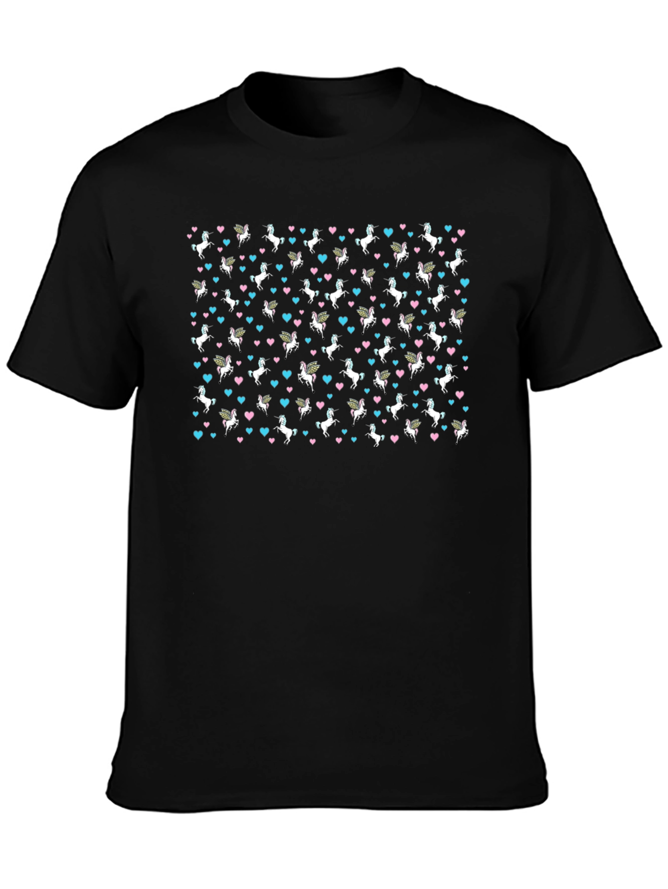 Unicorn & Heart Print Black T-Shirt