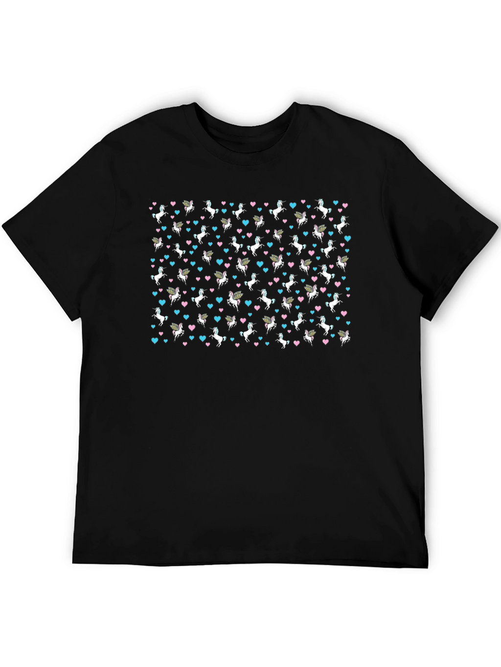 Unicorn & Heart Print Black T-Shirt