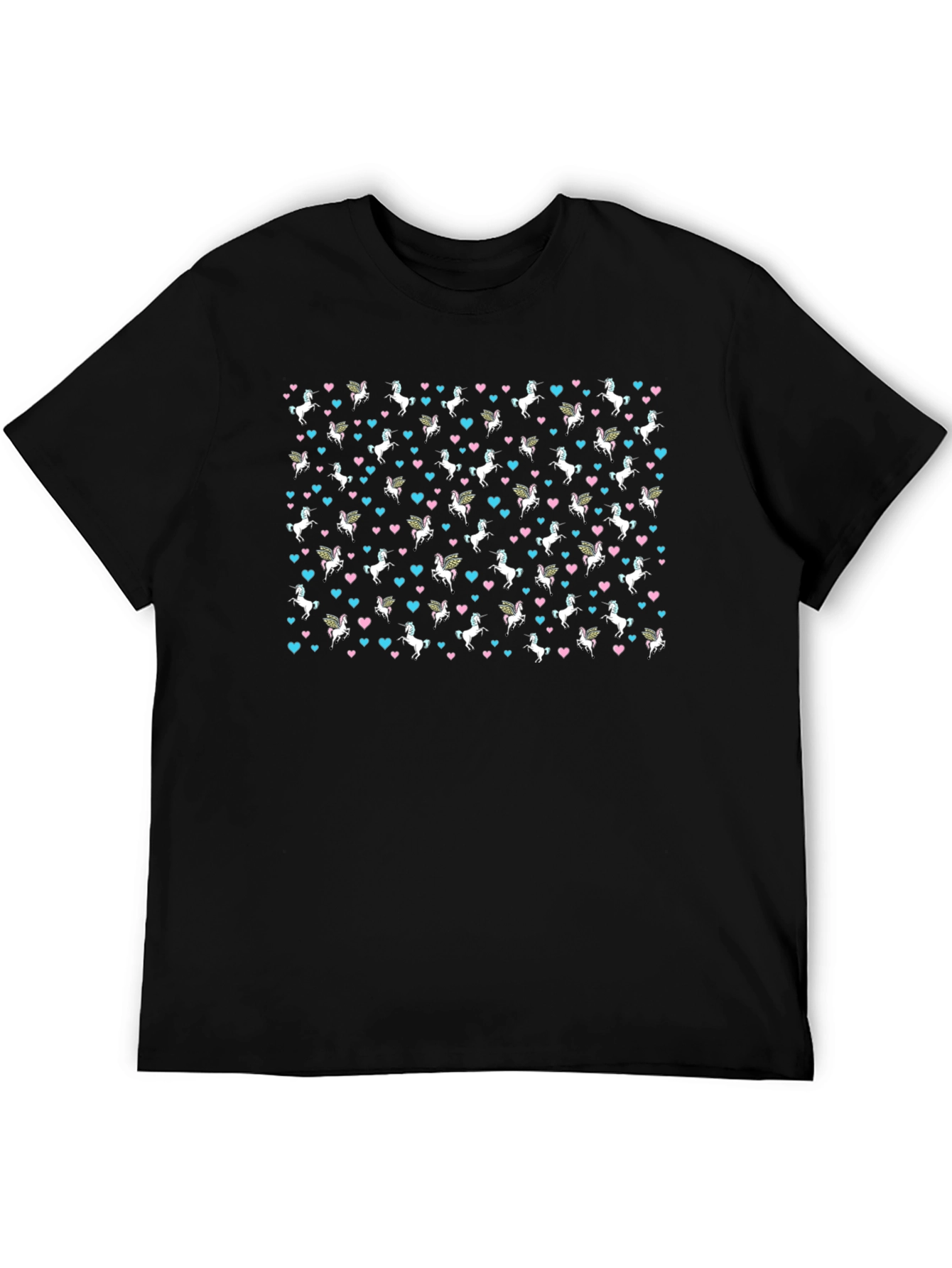 Unicorn & Heart Print Black T-Shirt