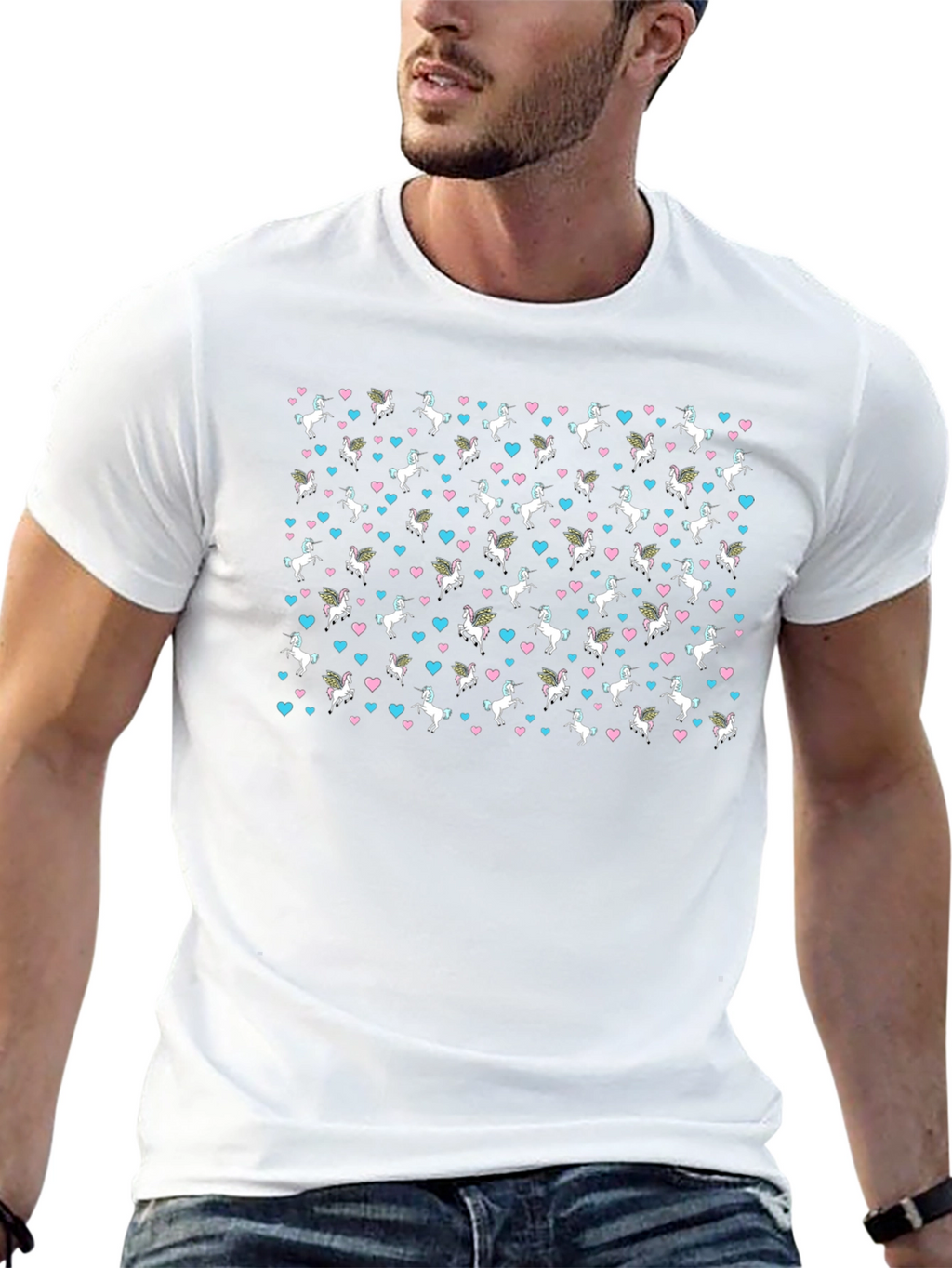 Unicorn & Heart Print Black T-Shirt