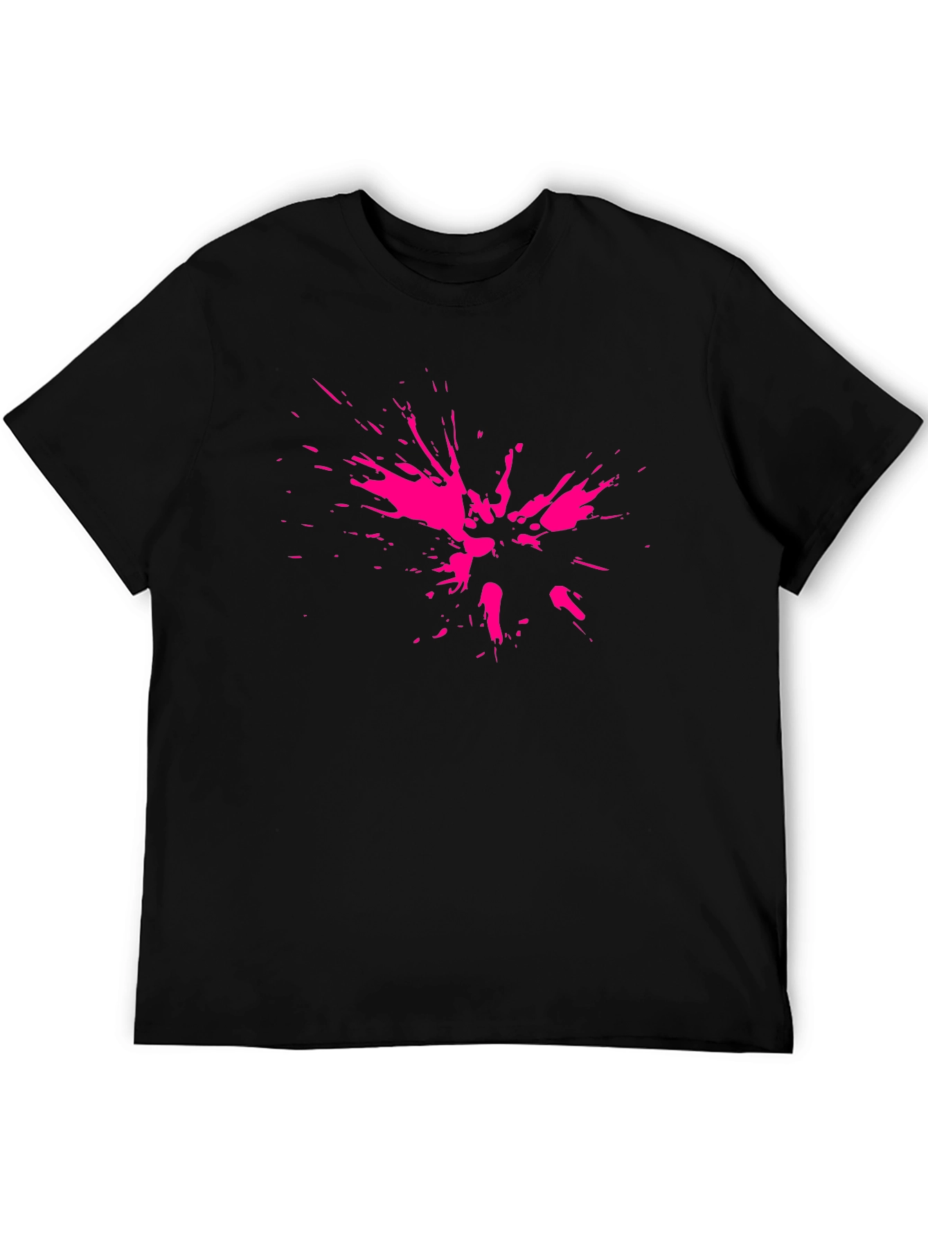 Abstract Pink Splatter Print Black T-Shirt