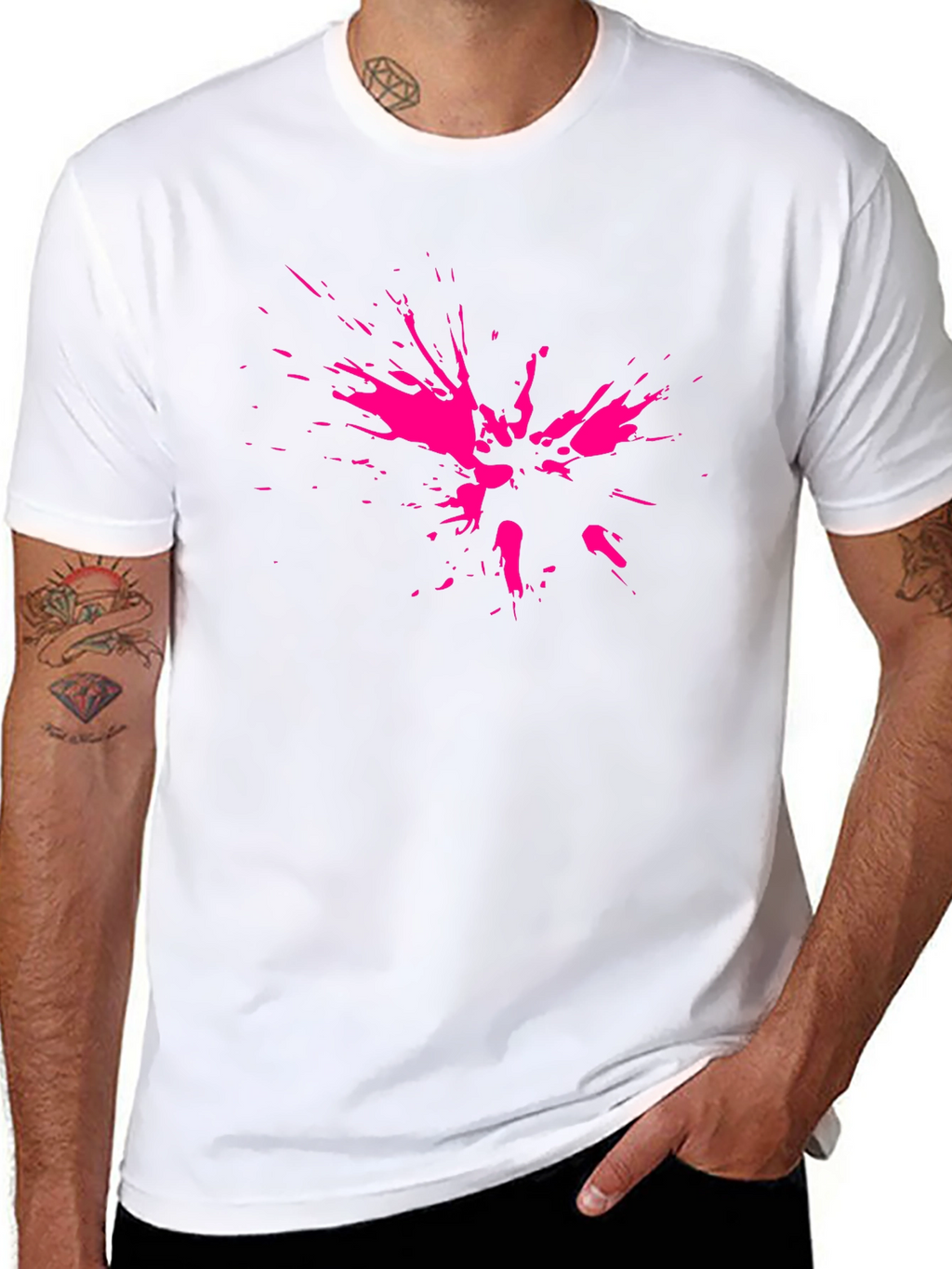 Abstract Pink Splatter Print Black T-Shirt