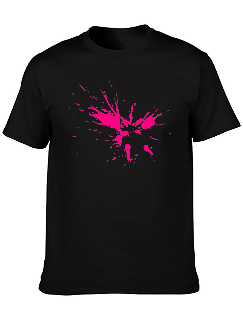 Abstract Pink Splatter Print Black T-Shirt