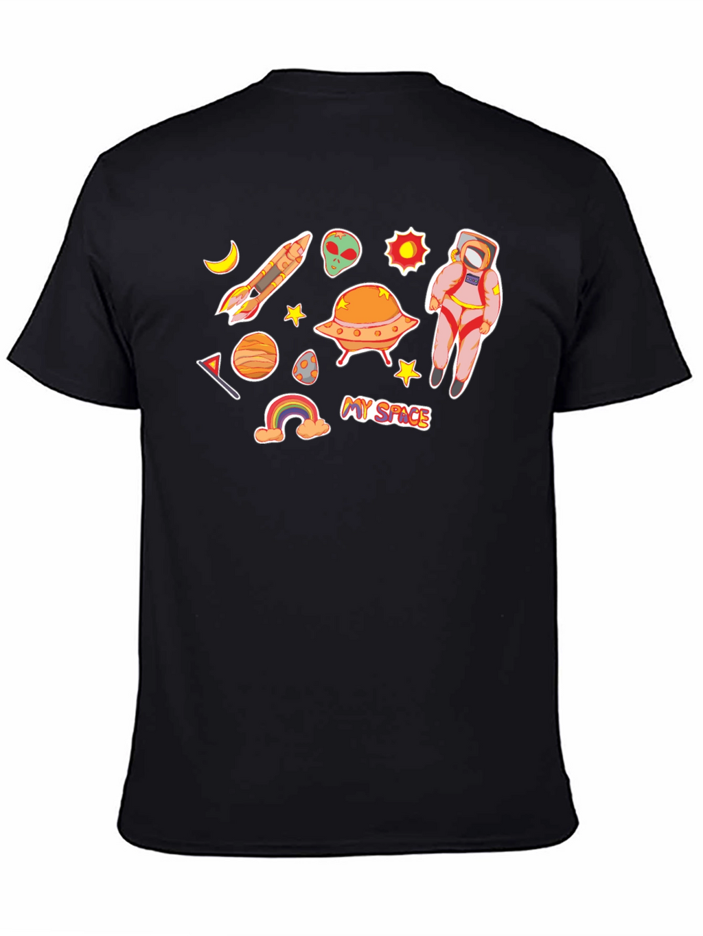 My Space Black T-Shirt Astronaut Alien UFO