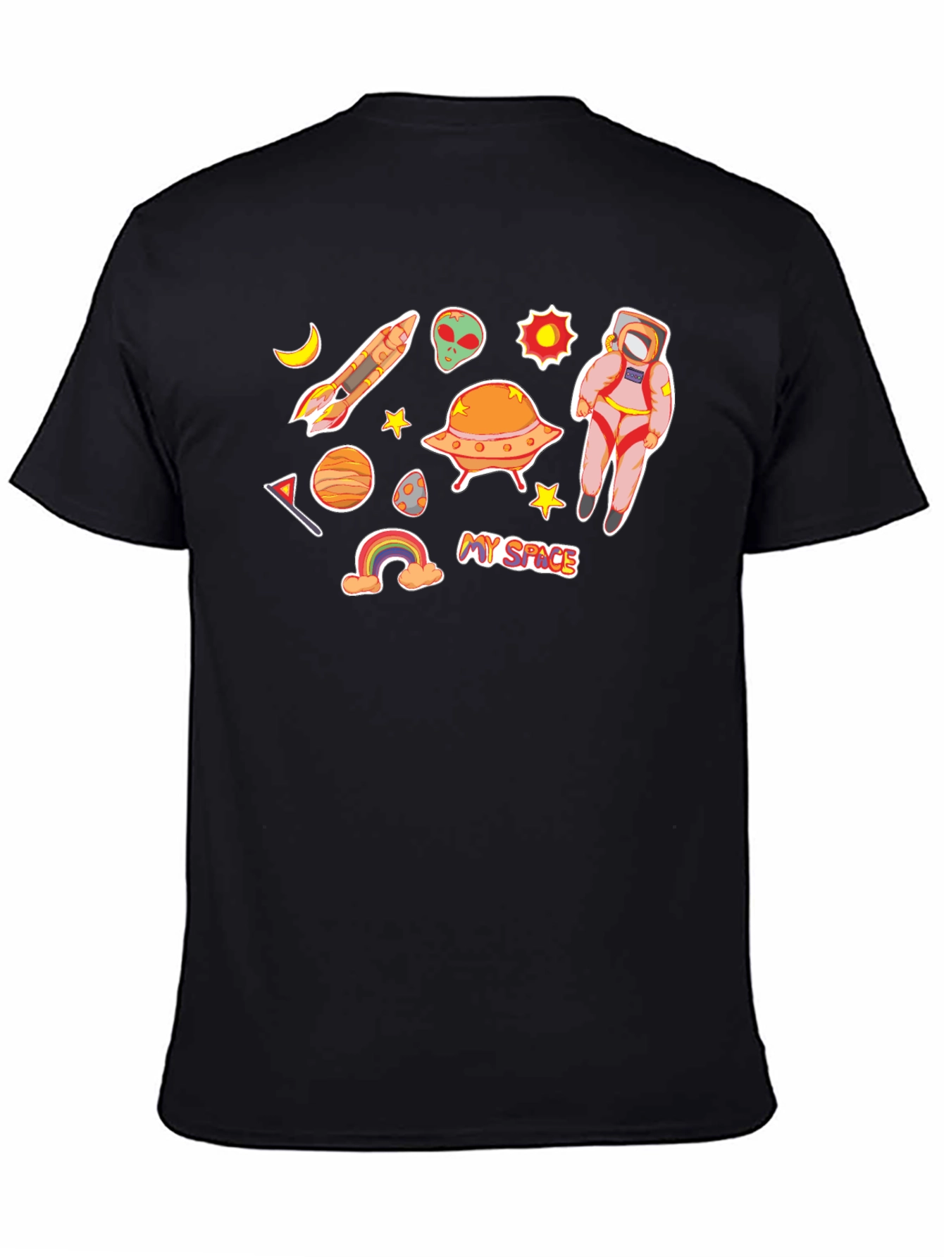 My Space Black T-Shirt Astronaut Alien UFO