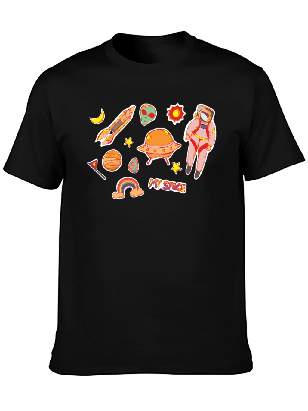 My Space Black T-Shirt Astronaut Alien UFO