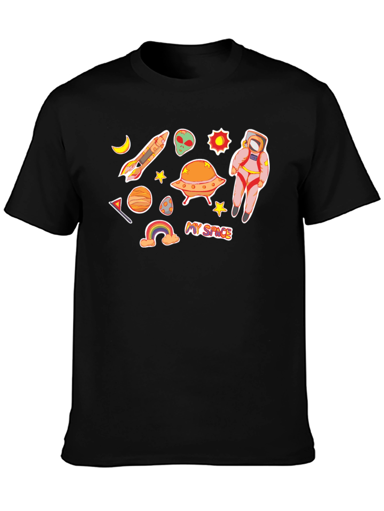 My Space Black T-Shirt Astronaut Alien UFO