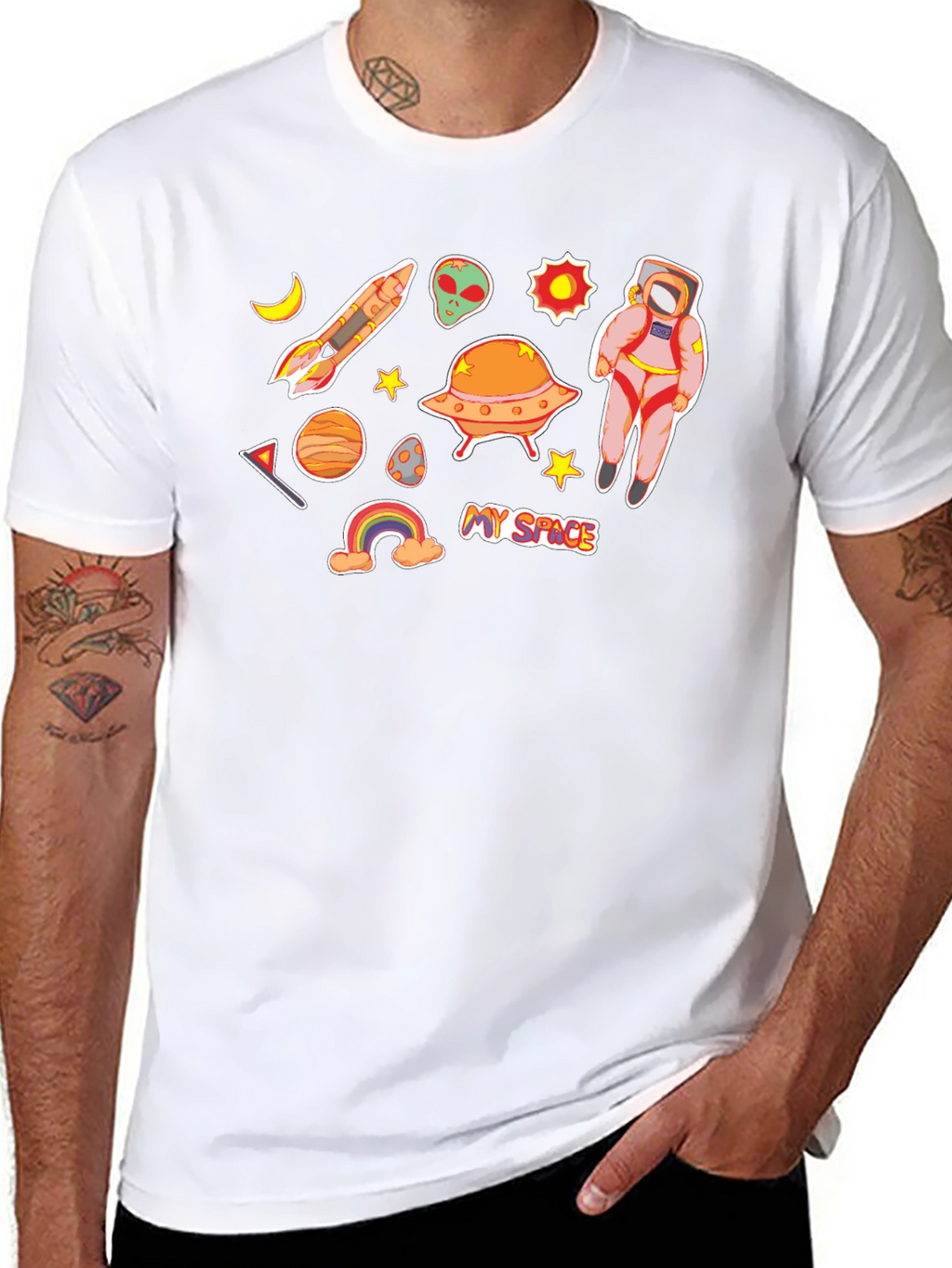 My Space Black T-Shirt Astronaut Alien UFO