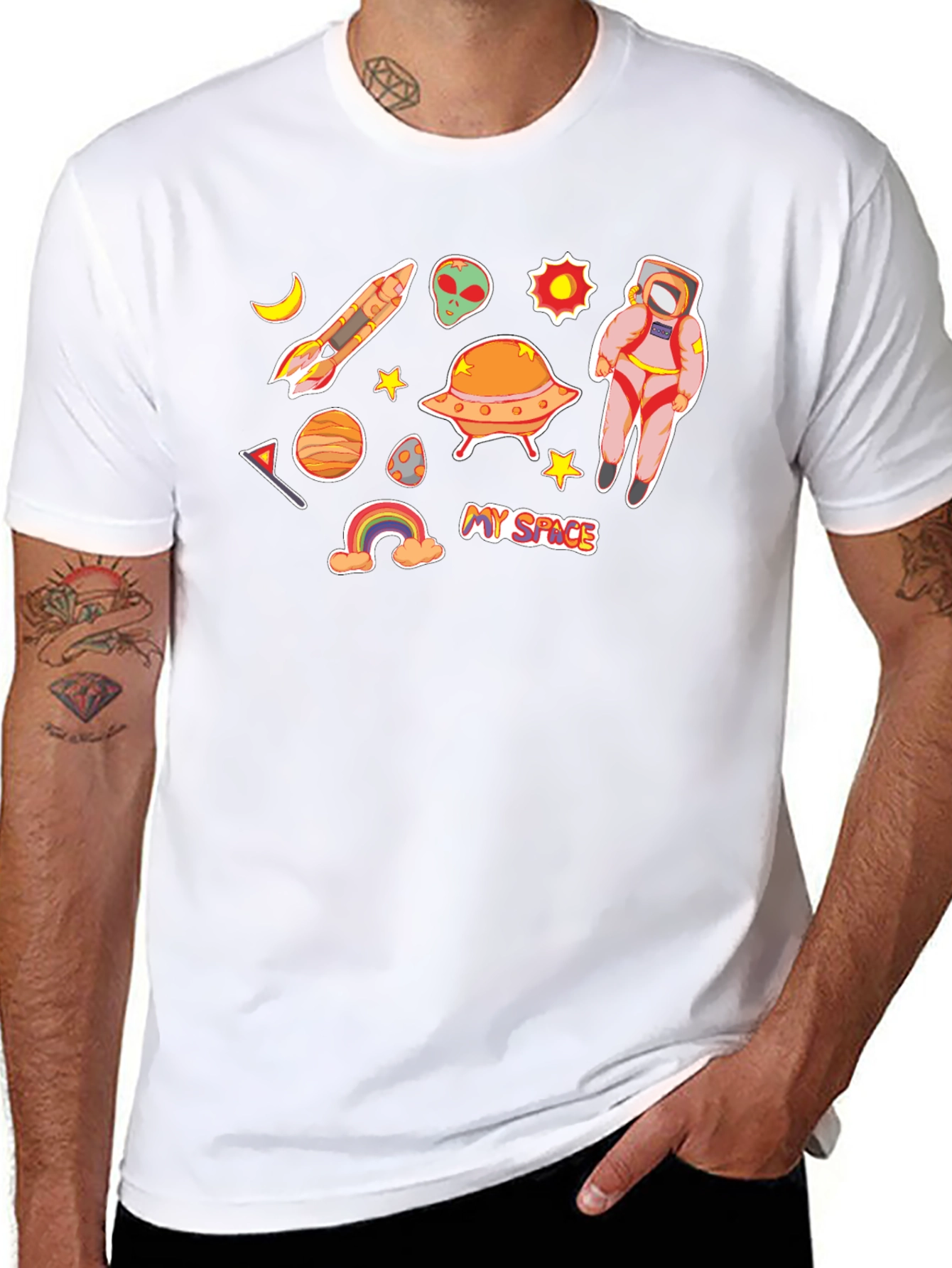 My Space Black T-Shirt Astronaut Alien UFO