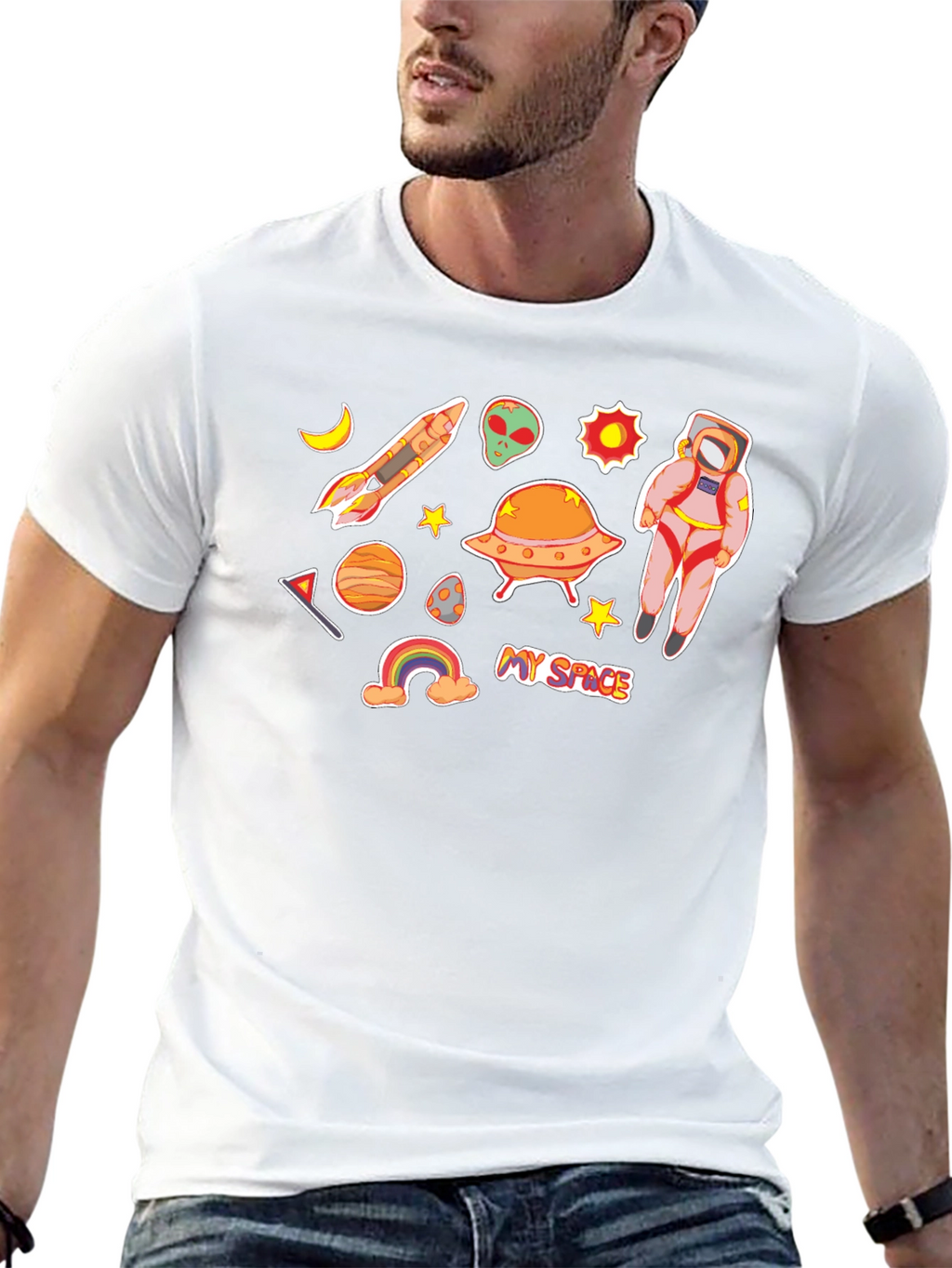My Space Black T-Shirt Astronaut Alien UFO