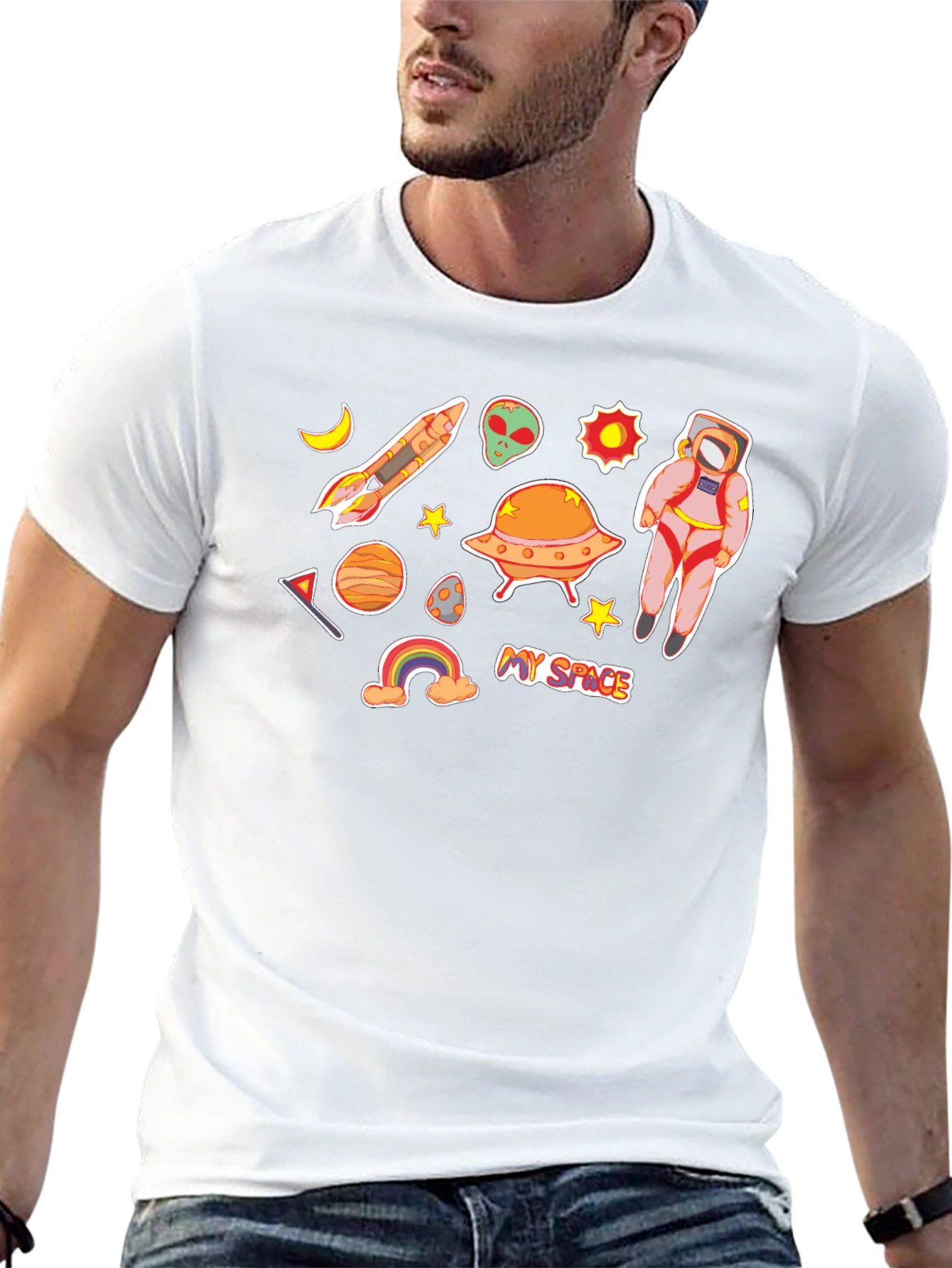 My Space Black T-Shirt Astronaut Alien UFO