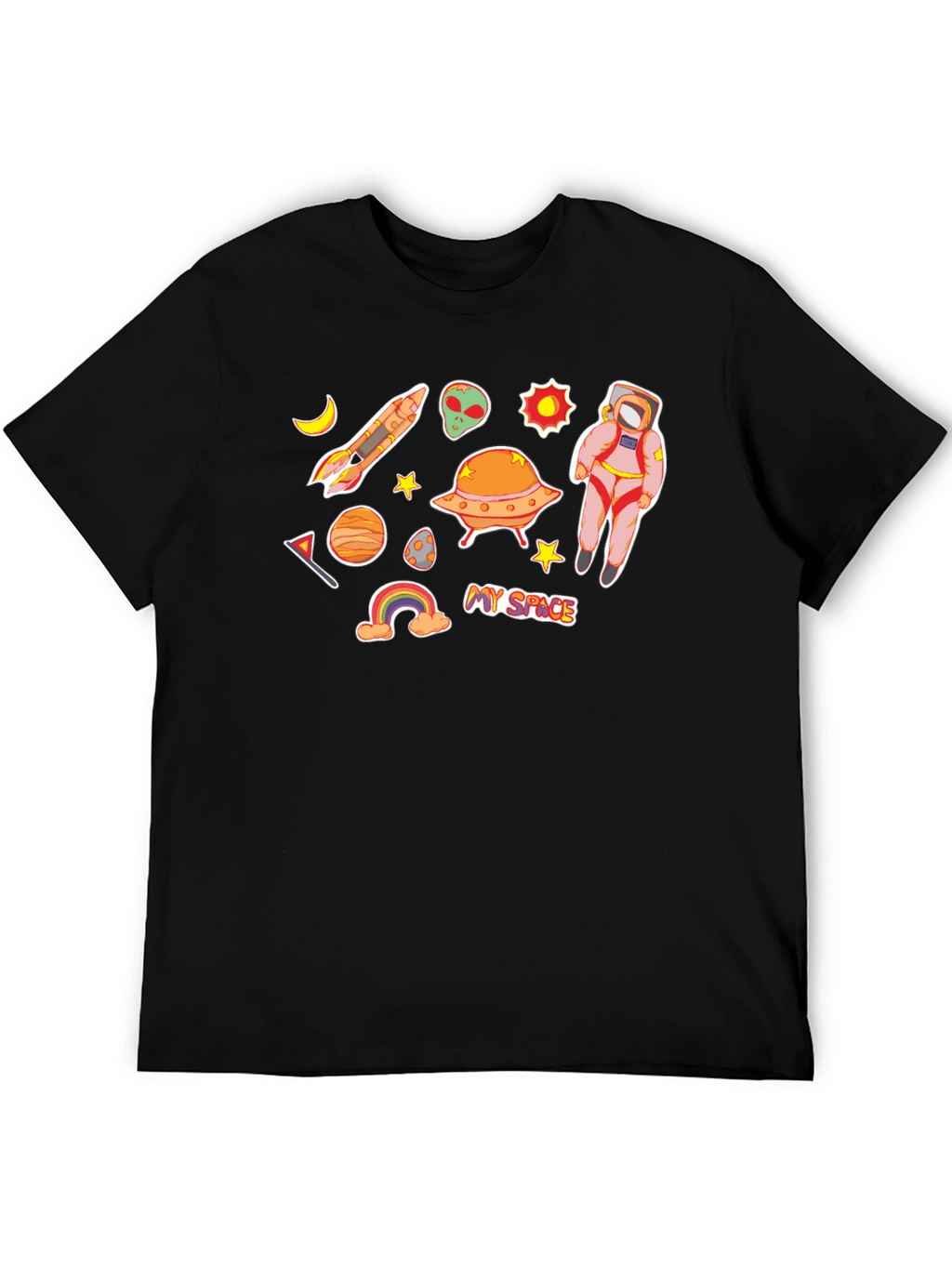 My Space Black T-Shirt Astronaut Alien UFO