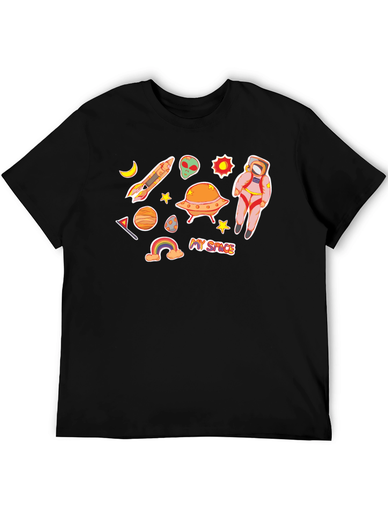 My Space Black T-Shirt Astronaut Alien UFO