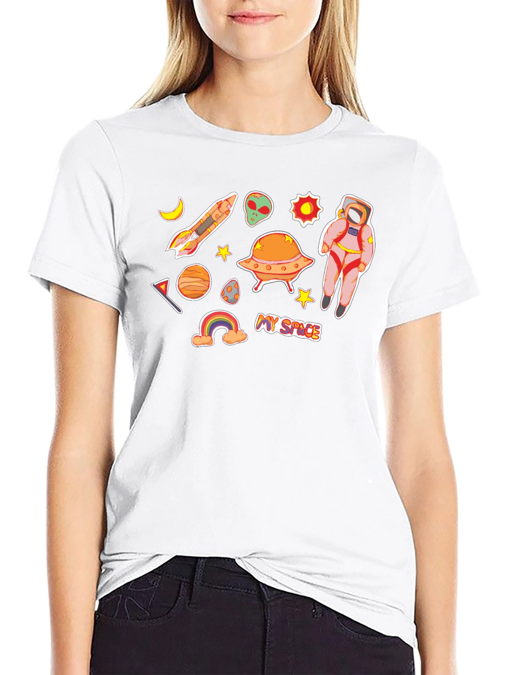 My Space Black T-Shirt Astronaut Alien UFO