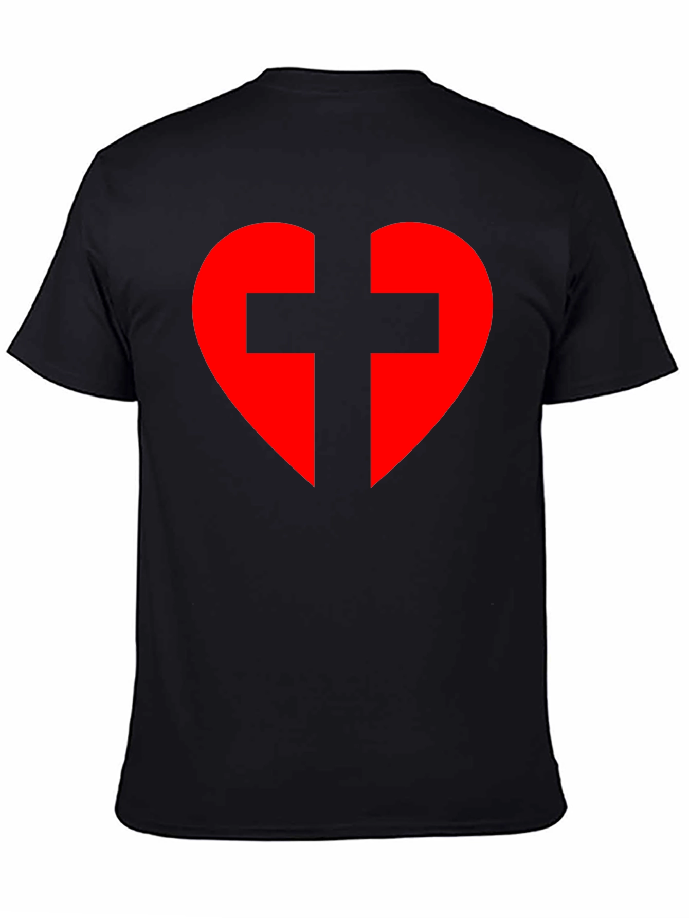 Heart Cross Graphic Tee - Black Cotton Blend T-Shirt