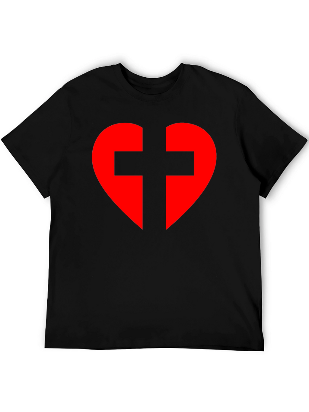 Heart Cross Graphic Tee - Black Cotton Blend T-Shirt