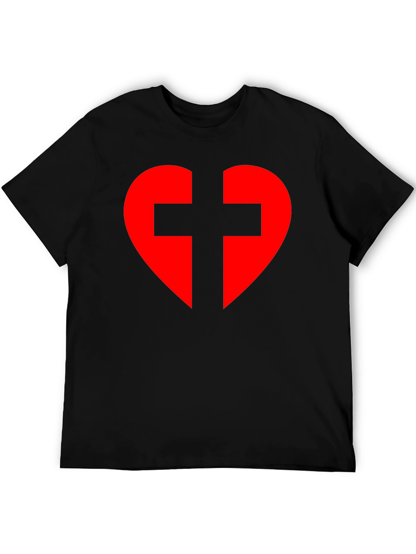 Heart Cross Graphic Tee - Black Cotton Blend T-Shirt