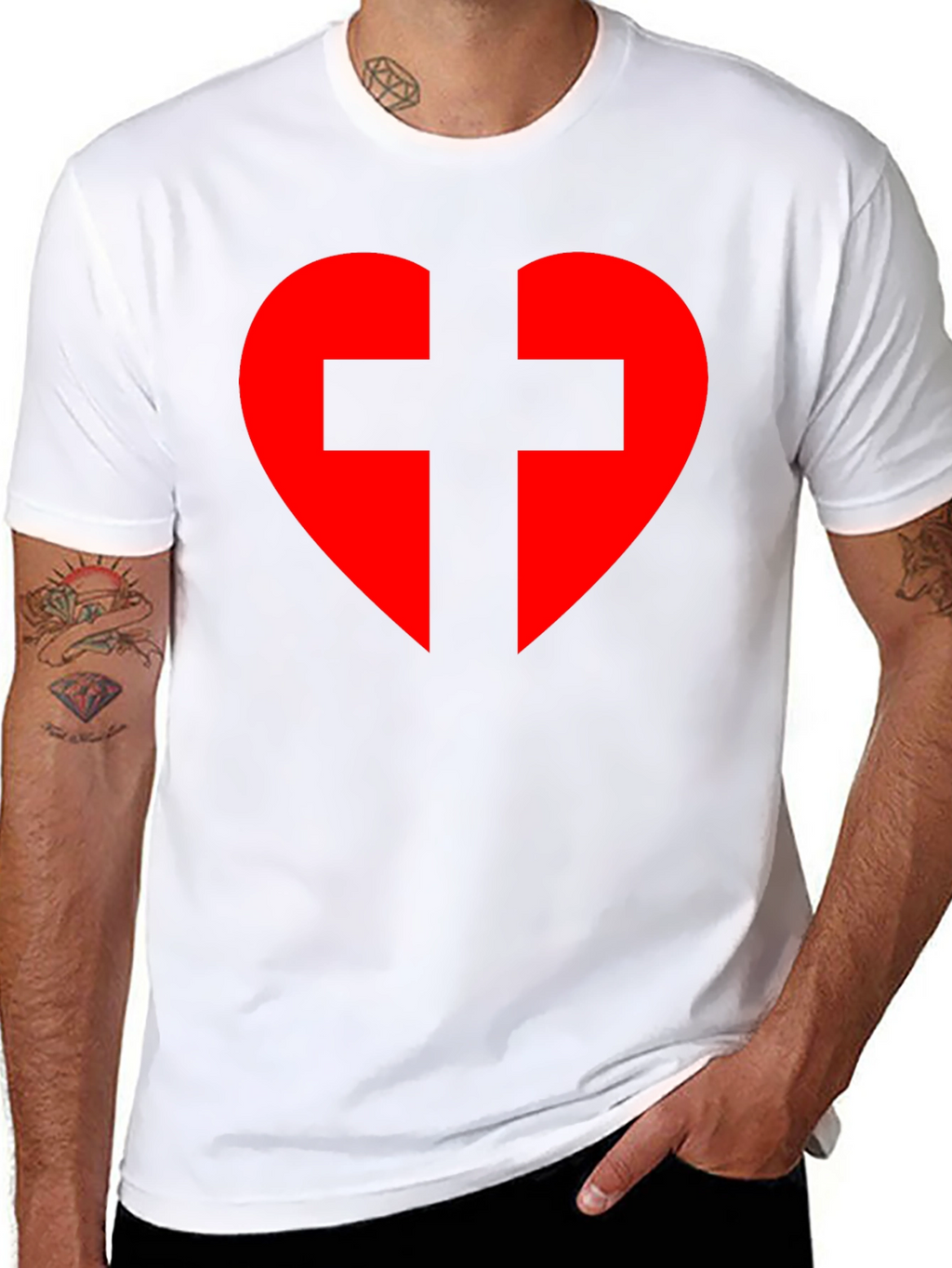 Heart Cross Graphic Tee - Black Cotton Blend T-Shirt