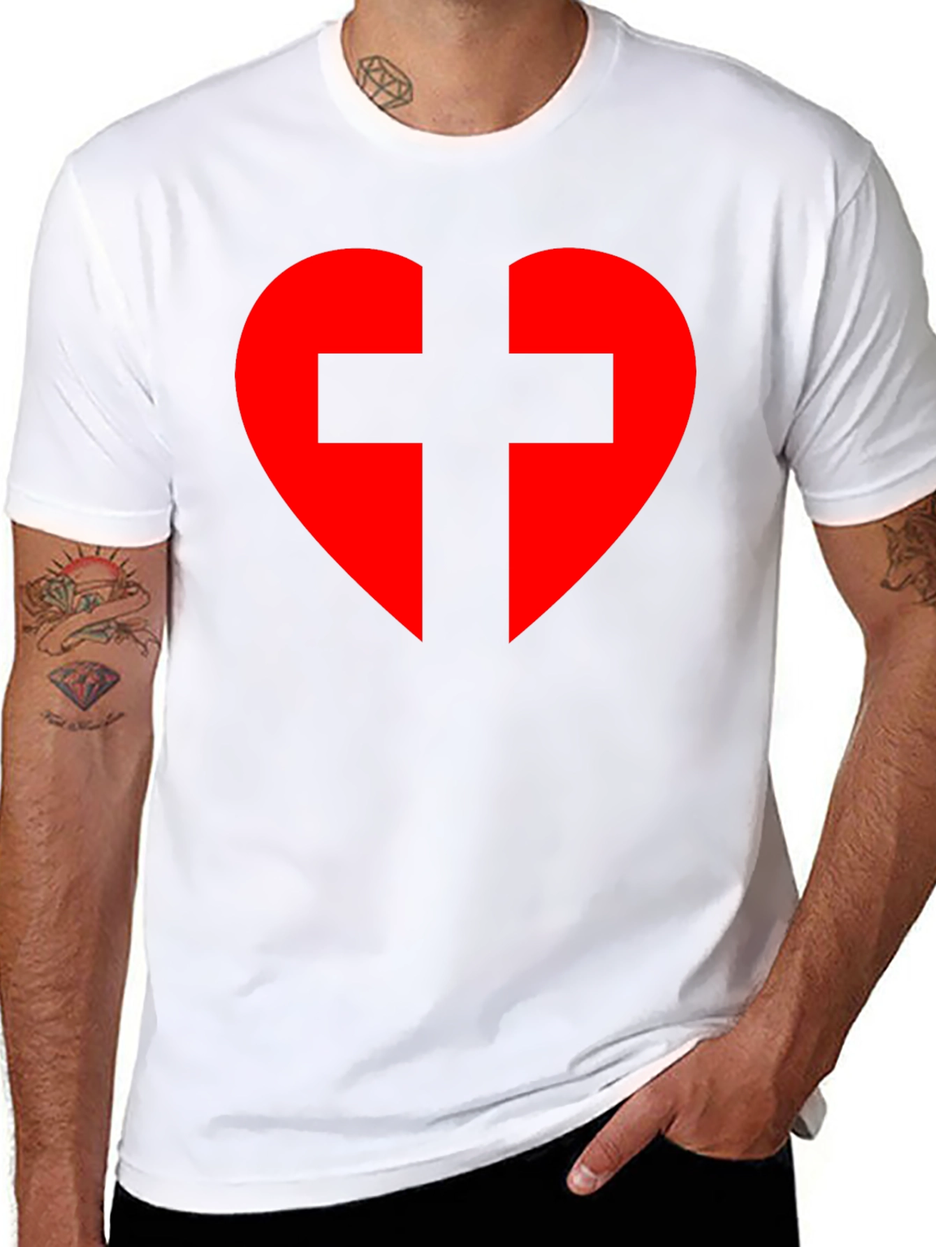 Heart Cross Graphic Tee - Black Cotton Blend T-Shirt