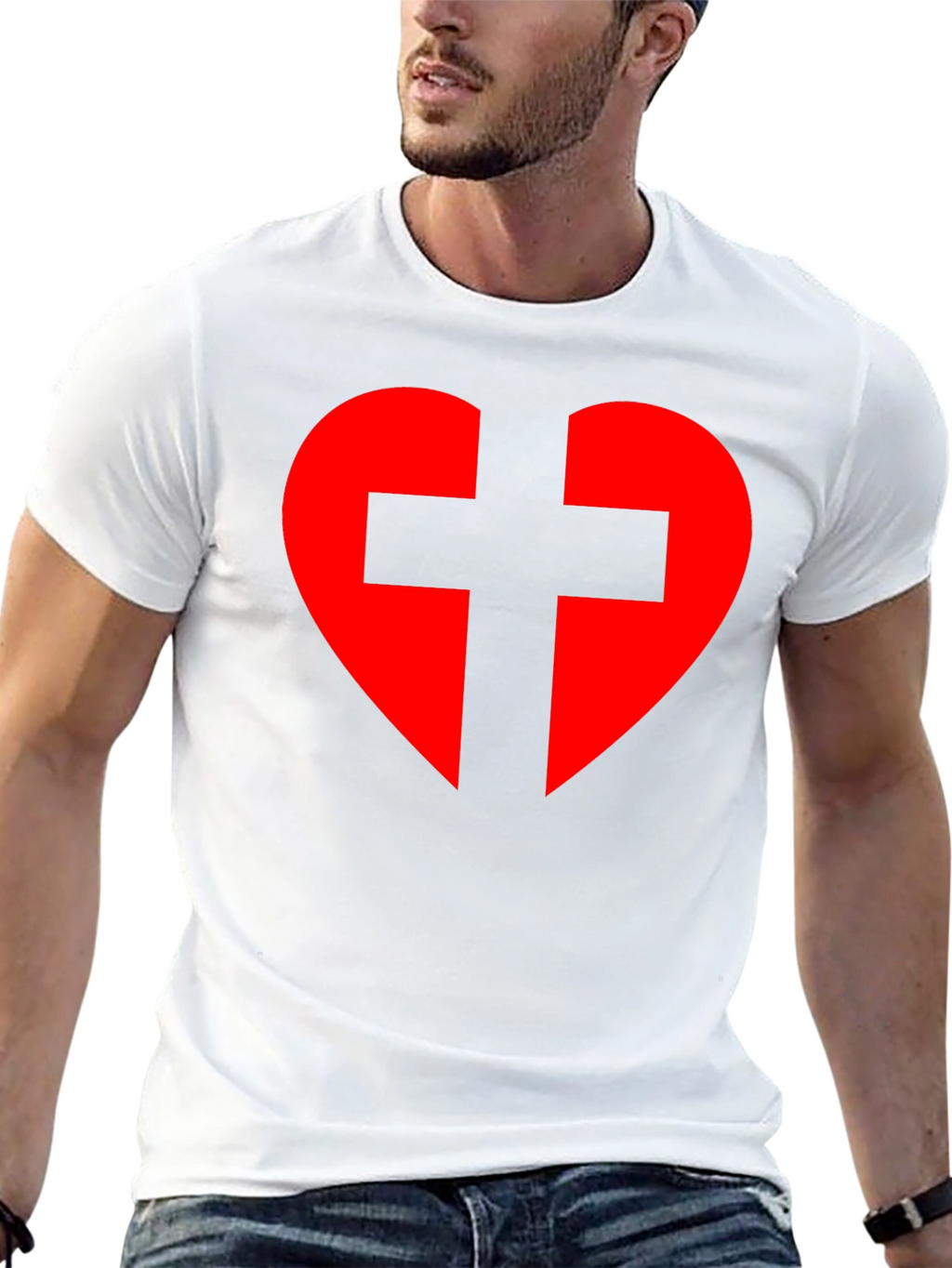 Heart Cross Graphic Tee - Black Cotton Blend T-Shirt
