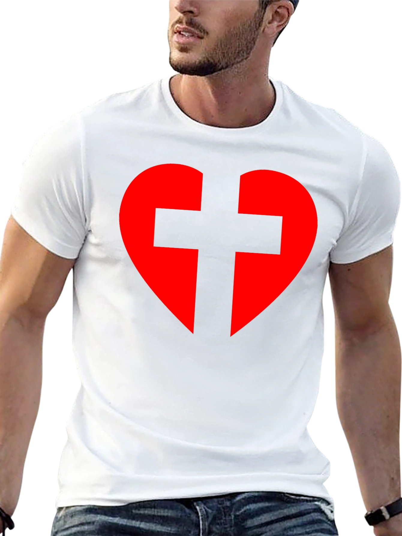 Heart Cross Graphic Tee - Black Cotton Blend T-Shirt