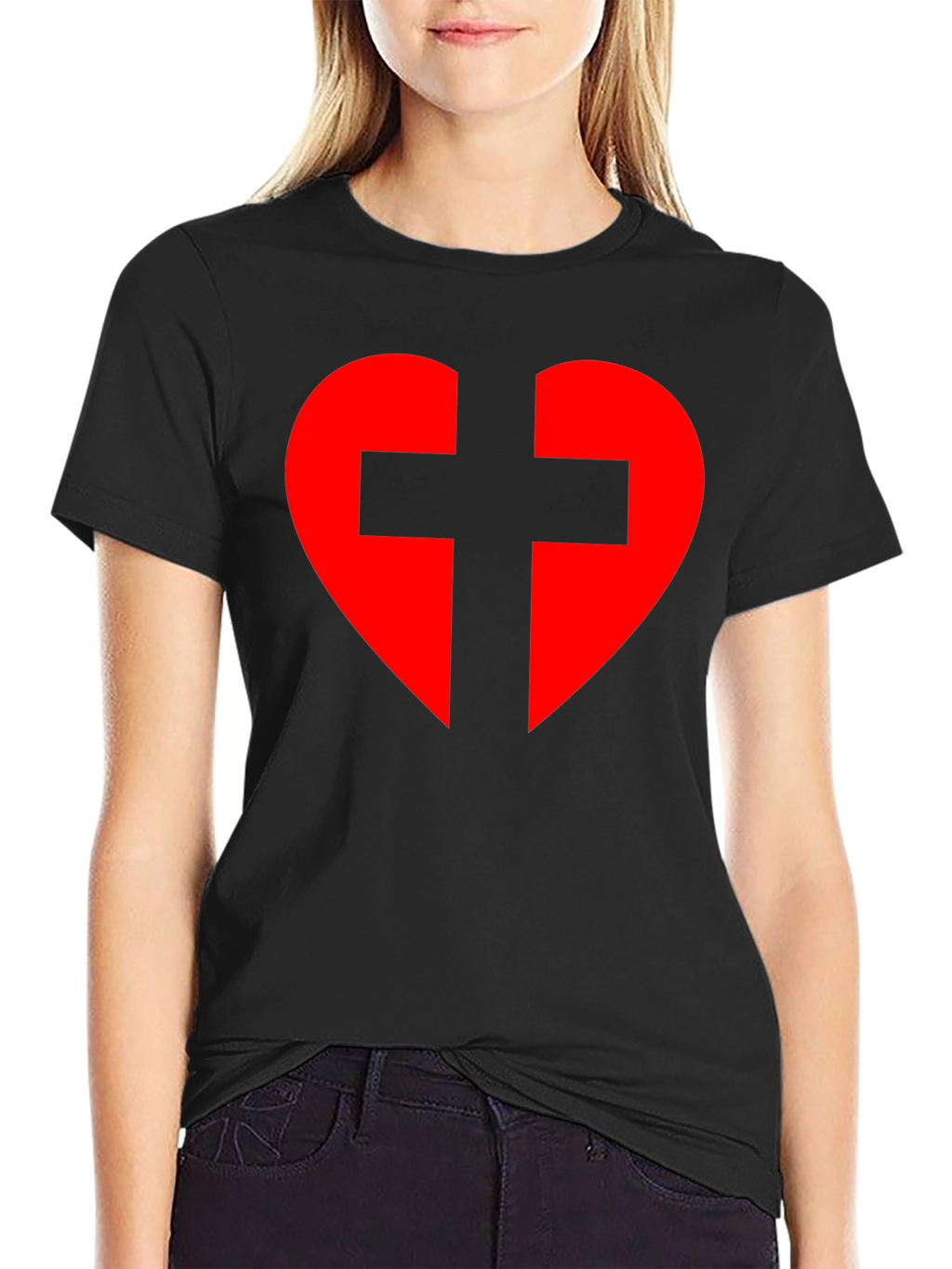 Heart Cross Graphic Tee - Black Cotton Blend T-Shirt