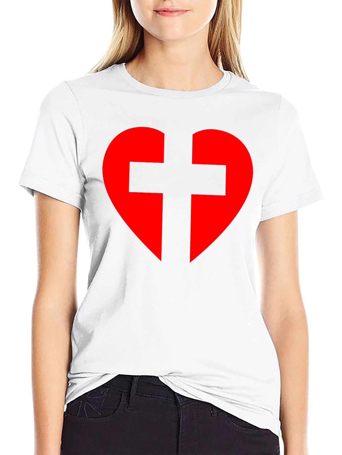 Heart Cross Graphic Tee - Black Cotton Blend T-Shirt