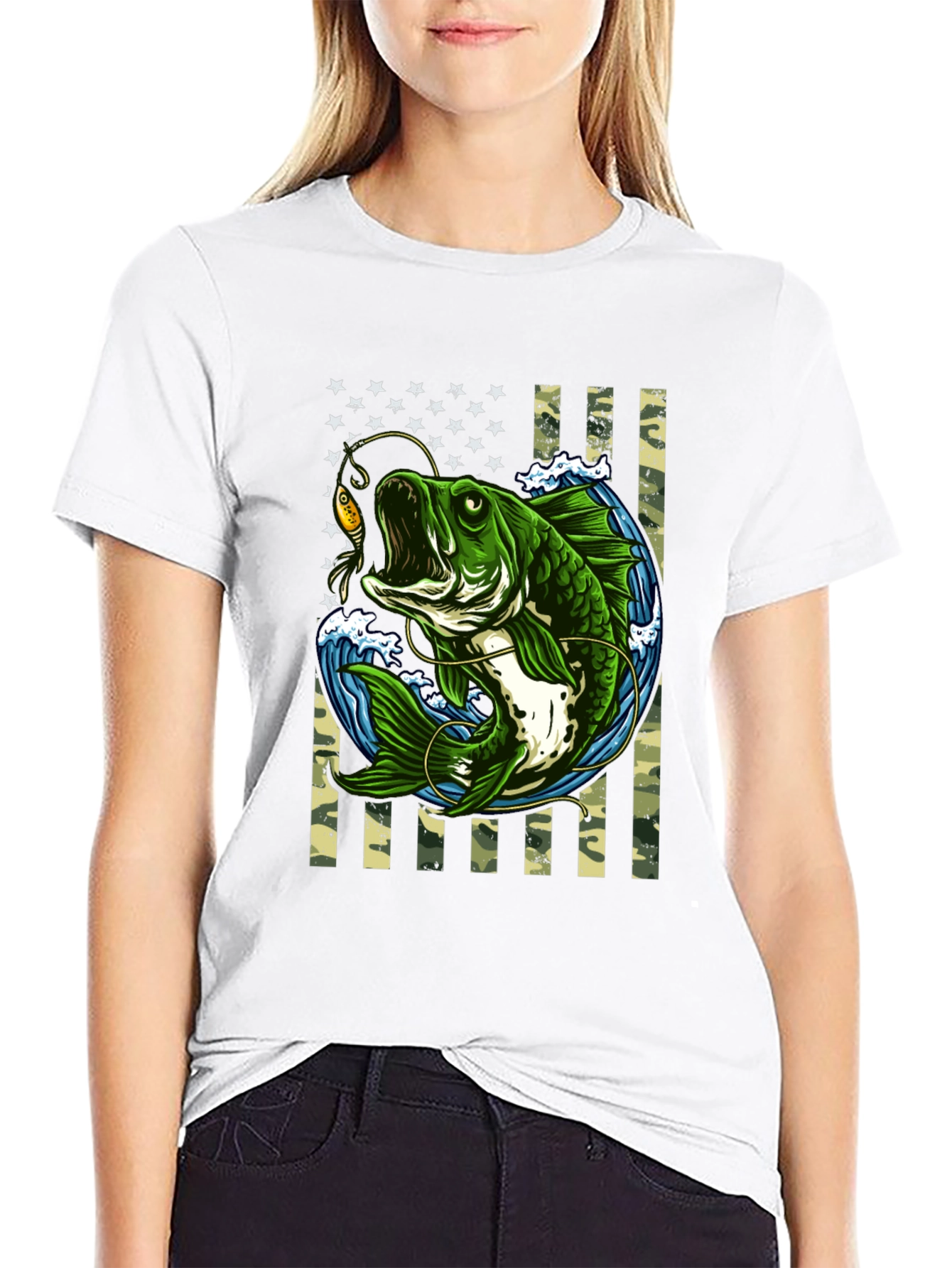 Bass Fishing American Flag T-Shirt