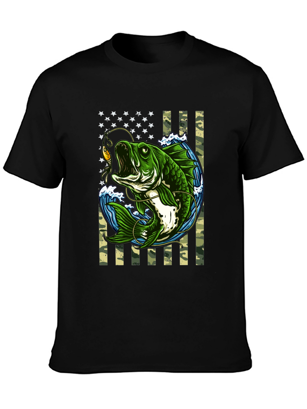 Bass Fishing American Flag T-Shirt