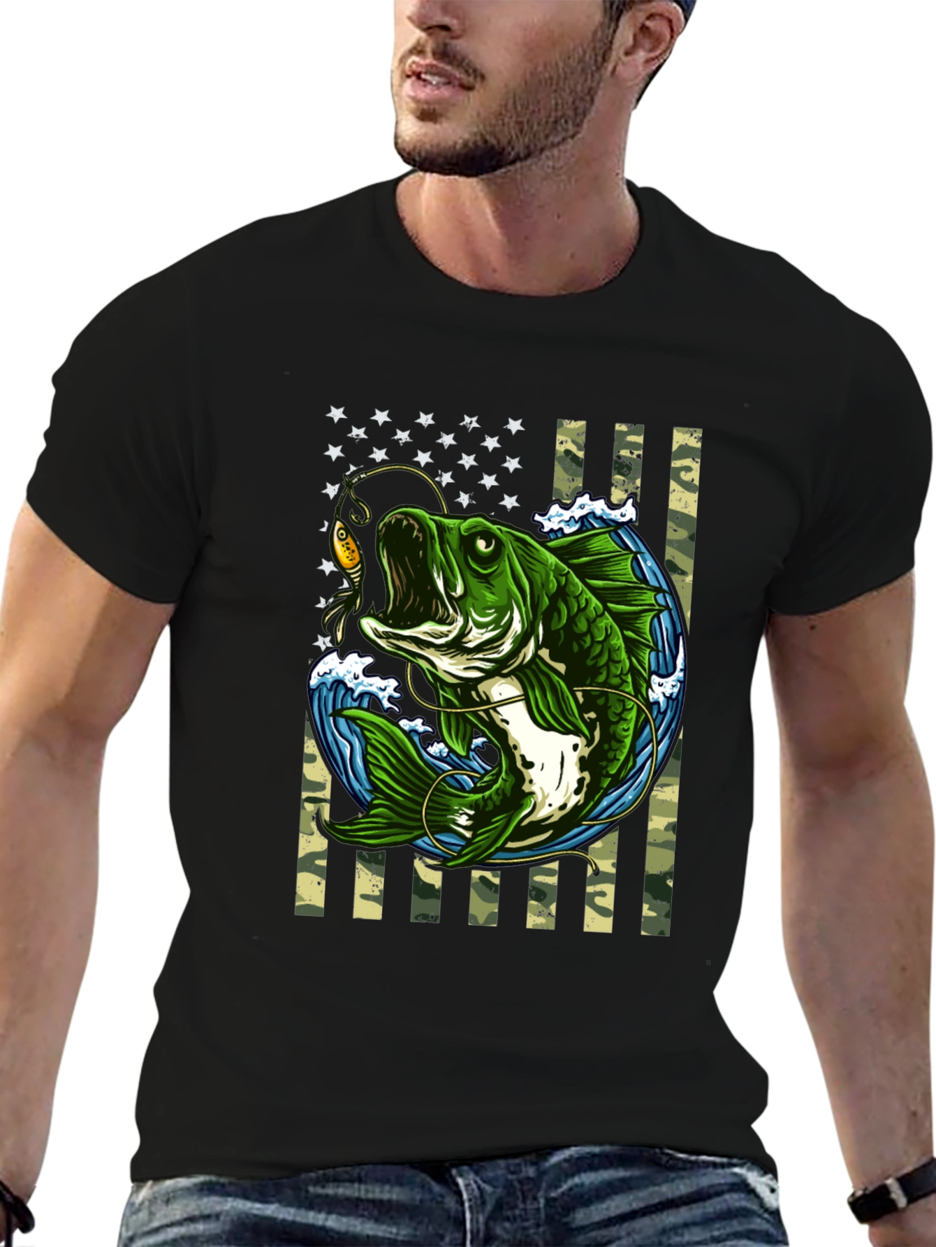 Bass Fishing American Flag T-Shirt