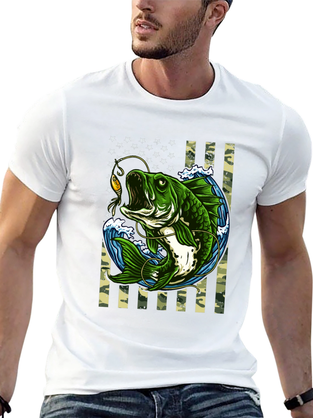 Bass Fishing American Flag T-Shirt