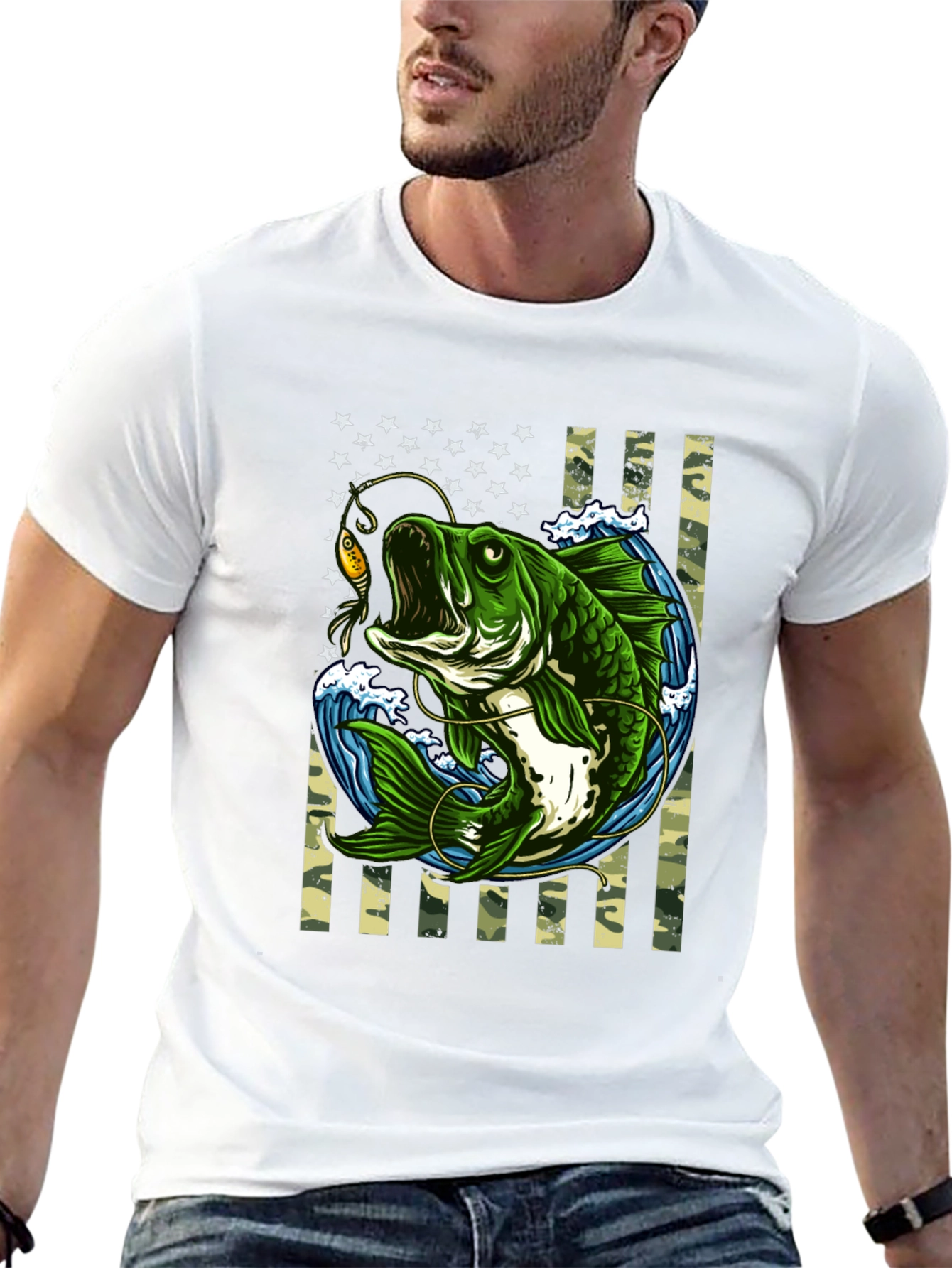 Bass Fishing American Flag T-Shirt