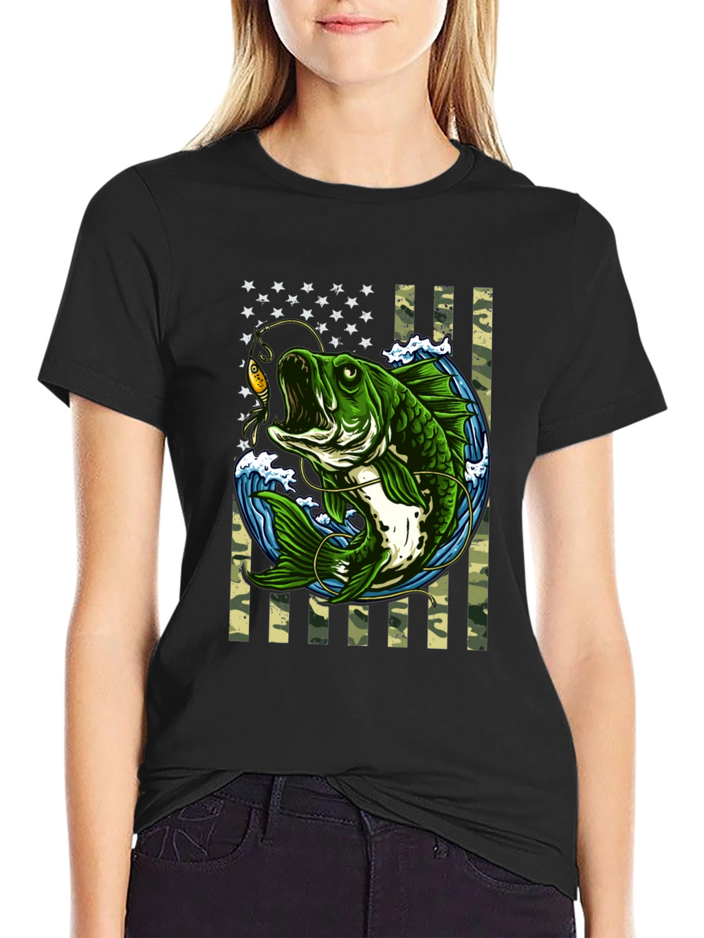 Bass Fishing American Flag T-Shirt