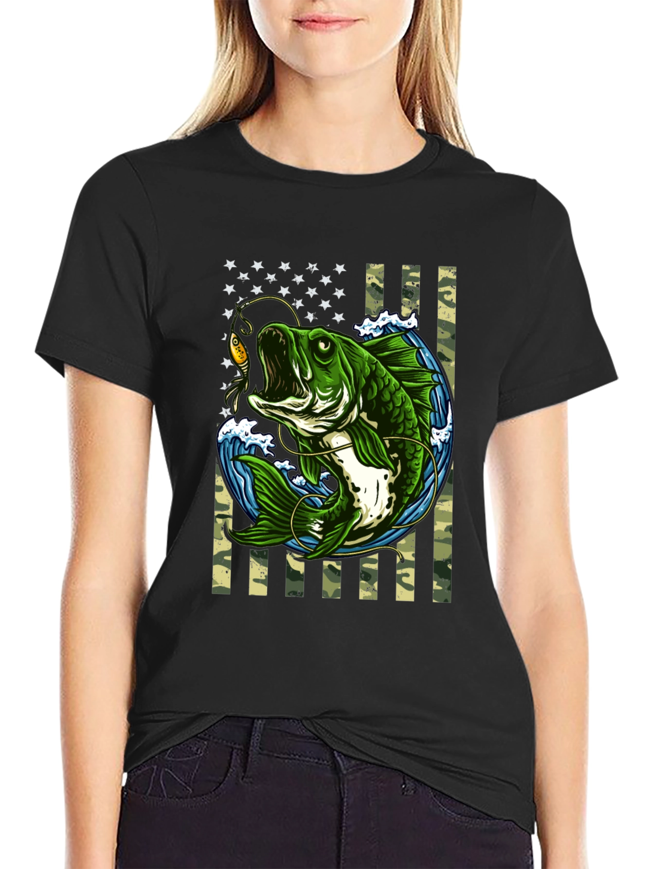 Bass Fishing American Flag T-Shirt