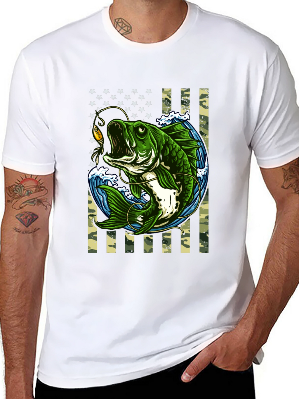 Bass Fishing American Flag T-Shirt