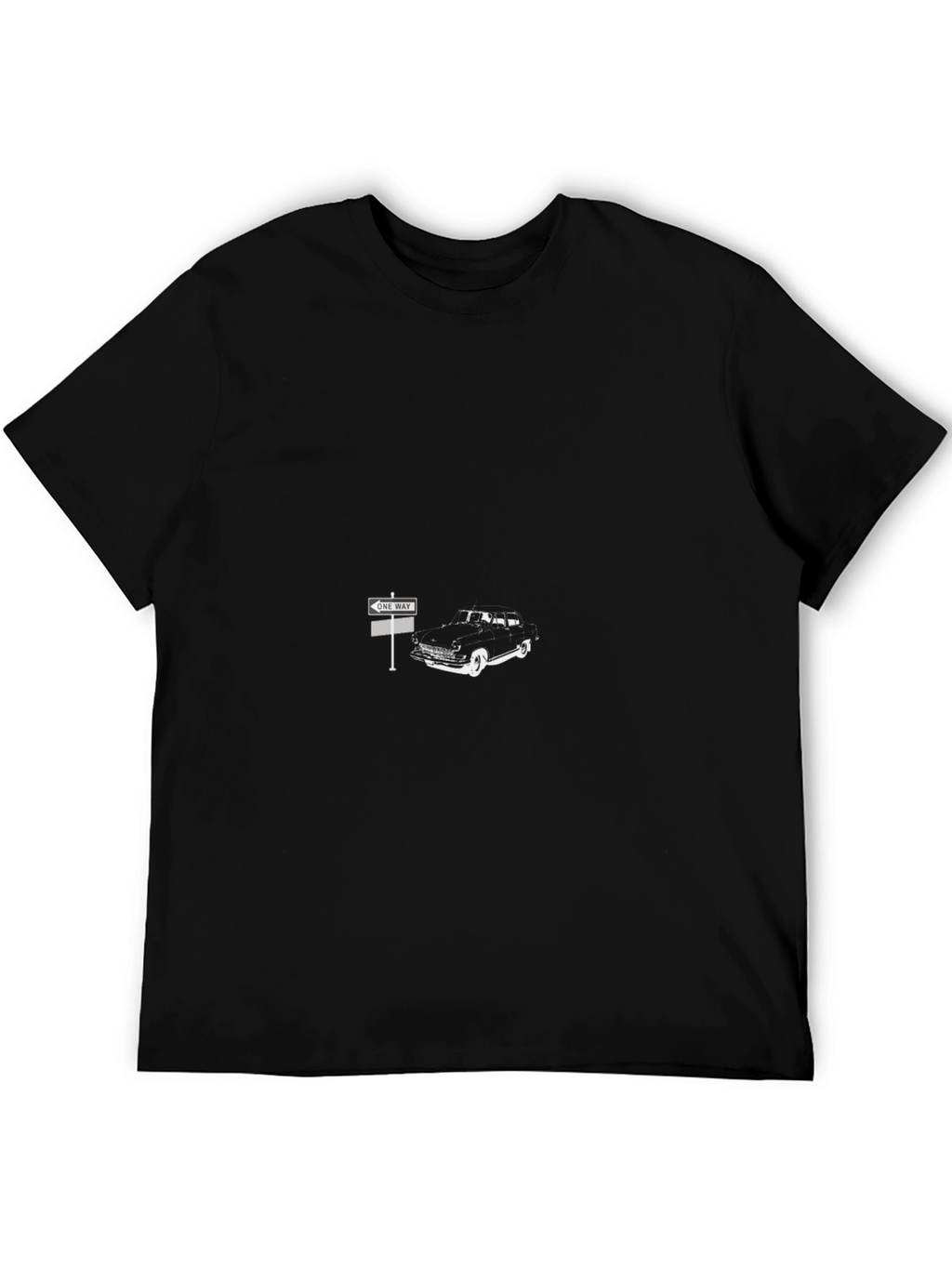 Classic Car & One Way Sign Black T-Shirt