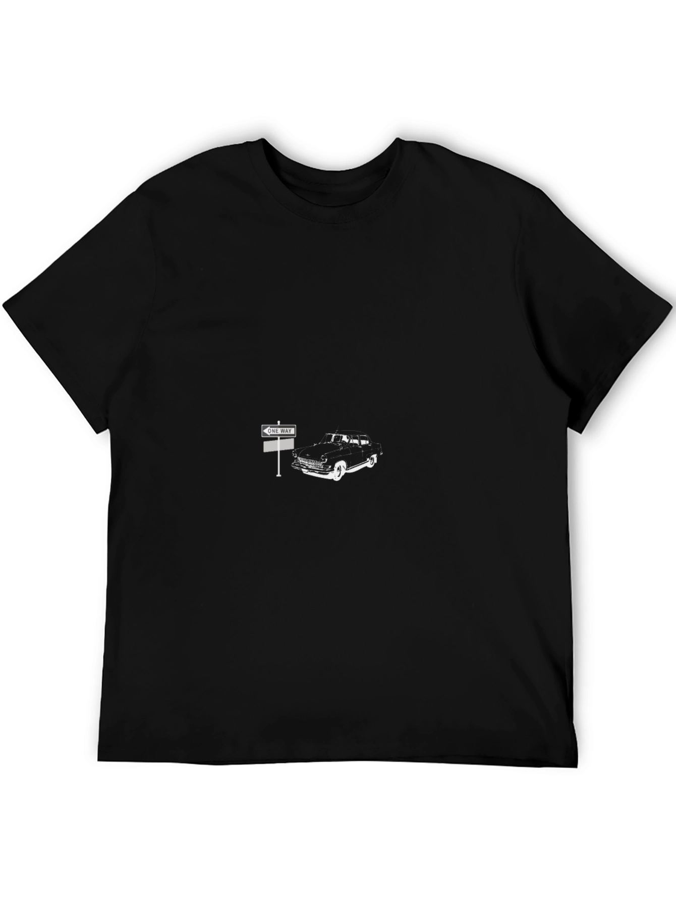 Classic Car & One Way Sign Black T-Shirt