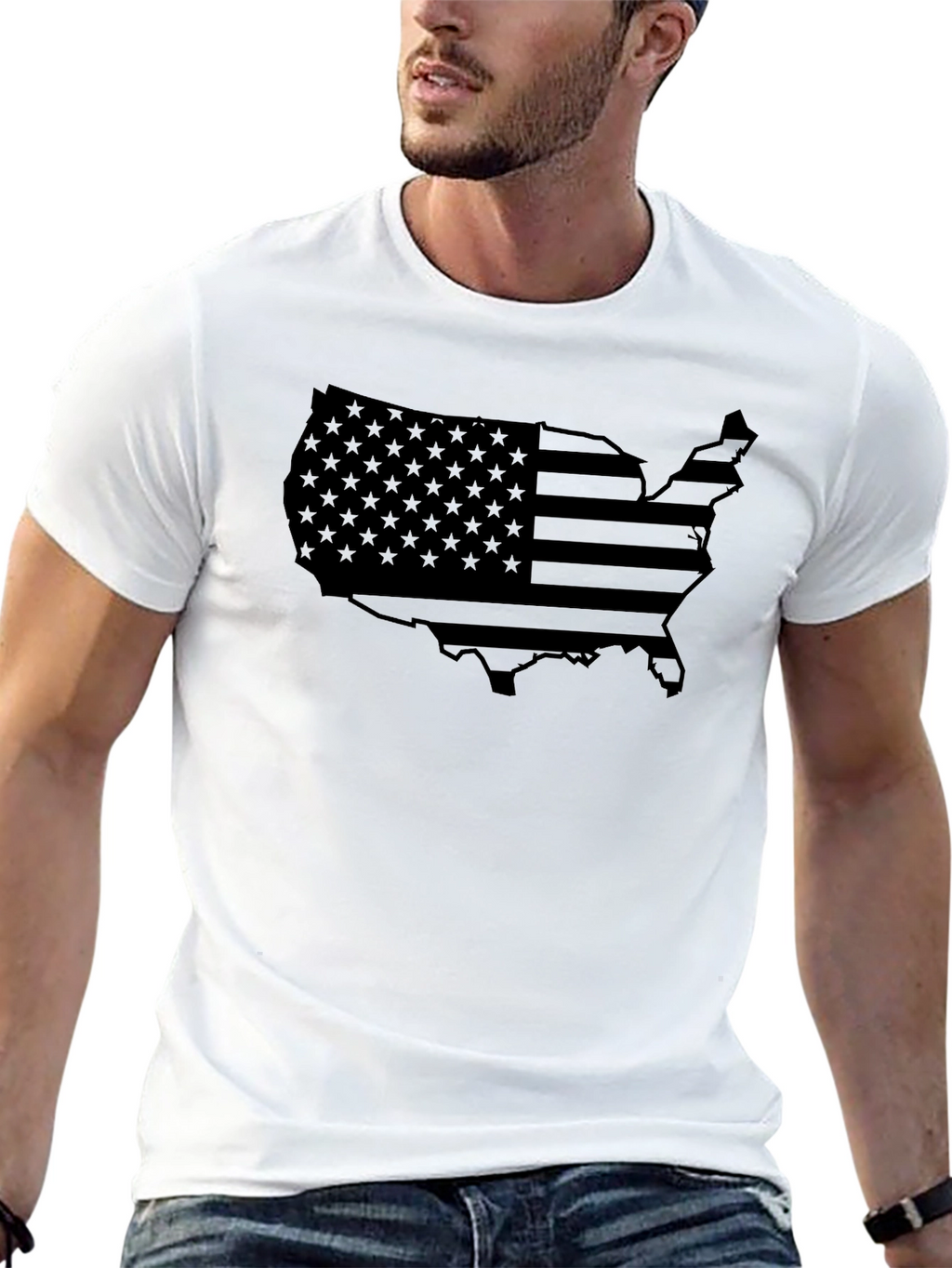 American Flag Map T-Shirt - Patriotic Black Tee