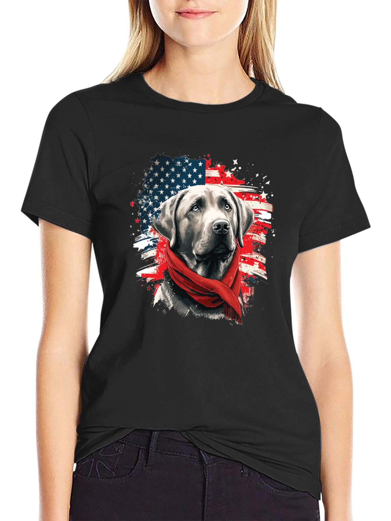 Patriotic Dog Graphic Tee - American Flag Labrador T-Shirt