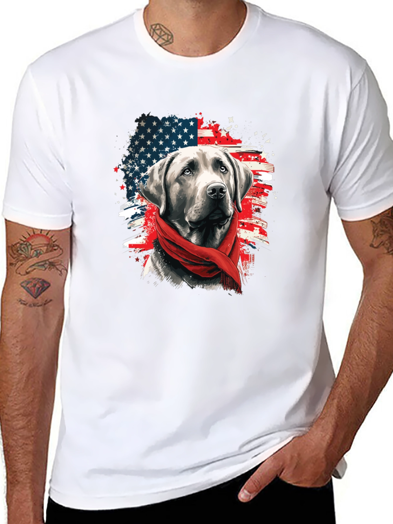 Patriotic Dog Graphic Tee - American Flag Labrador T-Shirt