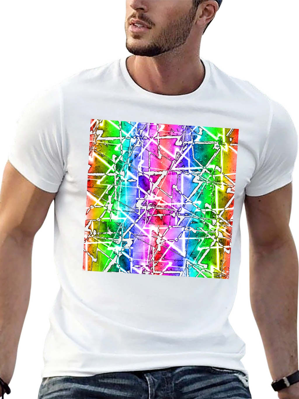Abstract Geometric Rainbow Graphic Tee - Modern Art T-Shirt