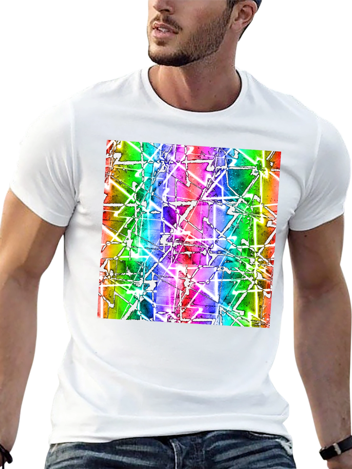 Abstract Geometric Rainbow Graphic Tee - Modern Art T-Shirt