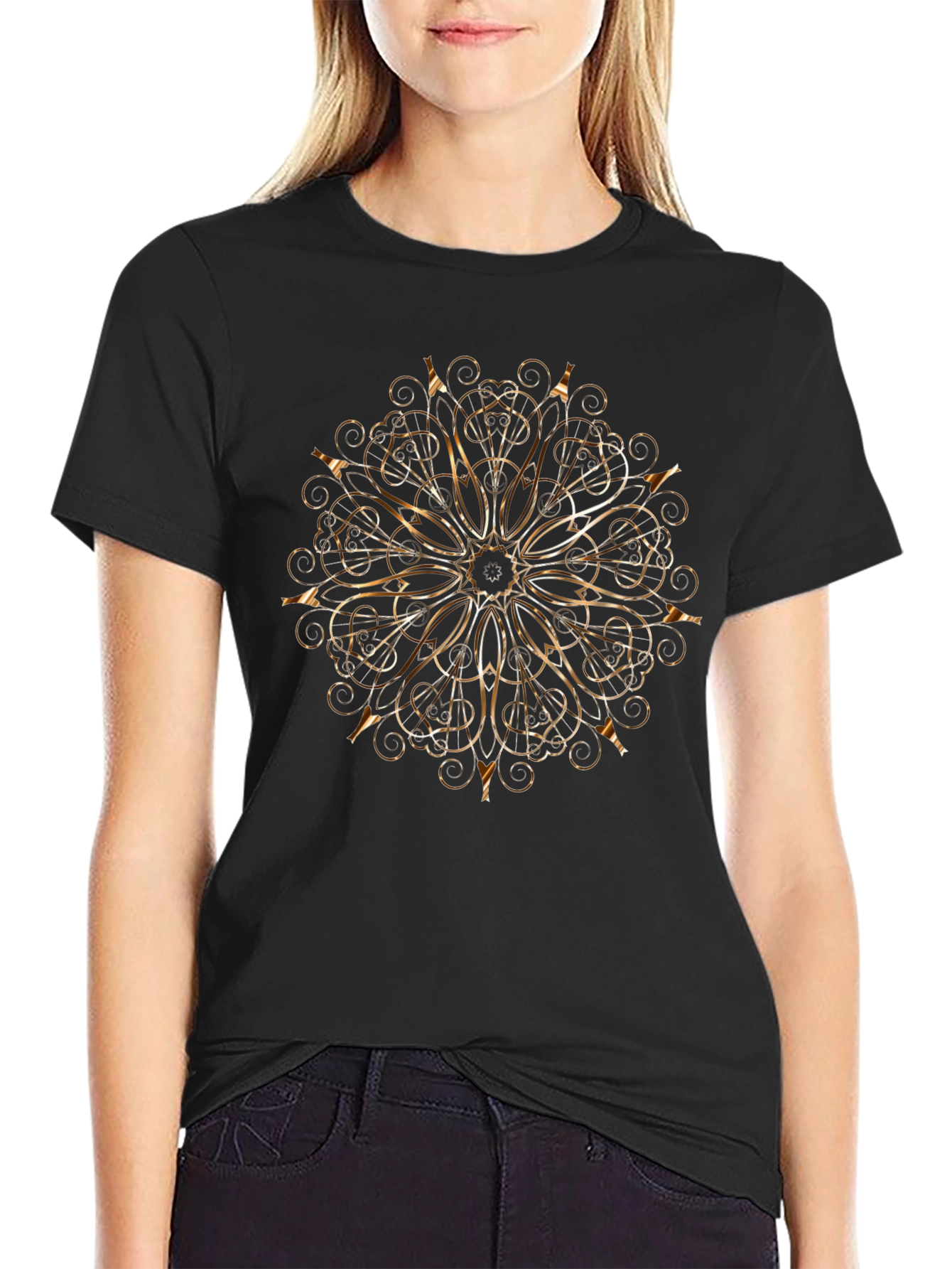 Golden Mandala Graphic Black T-Shirt