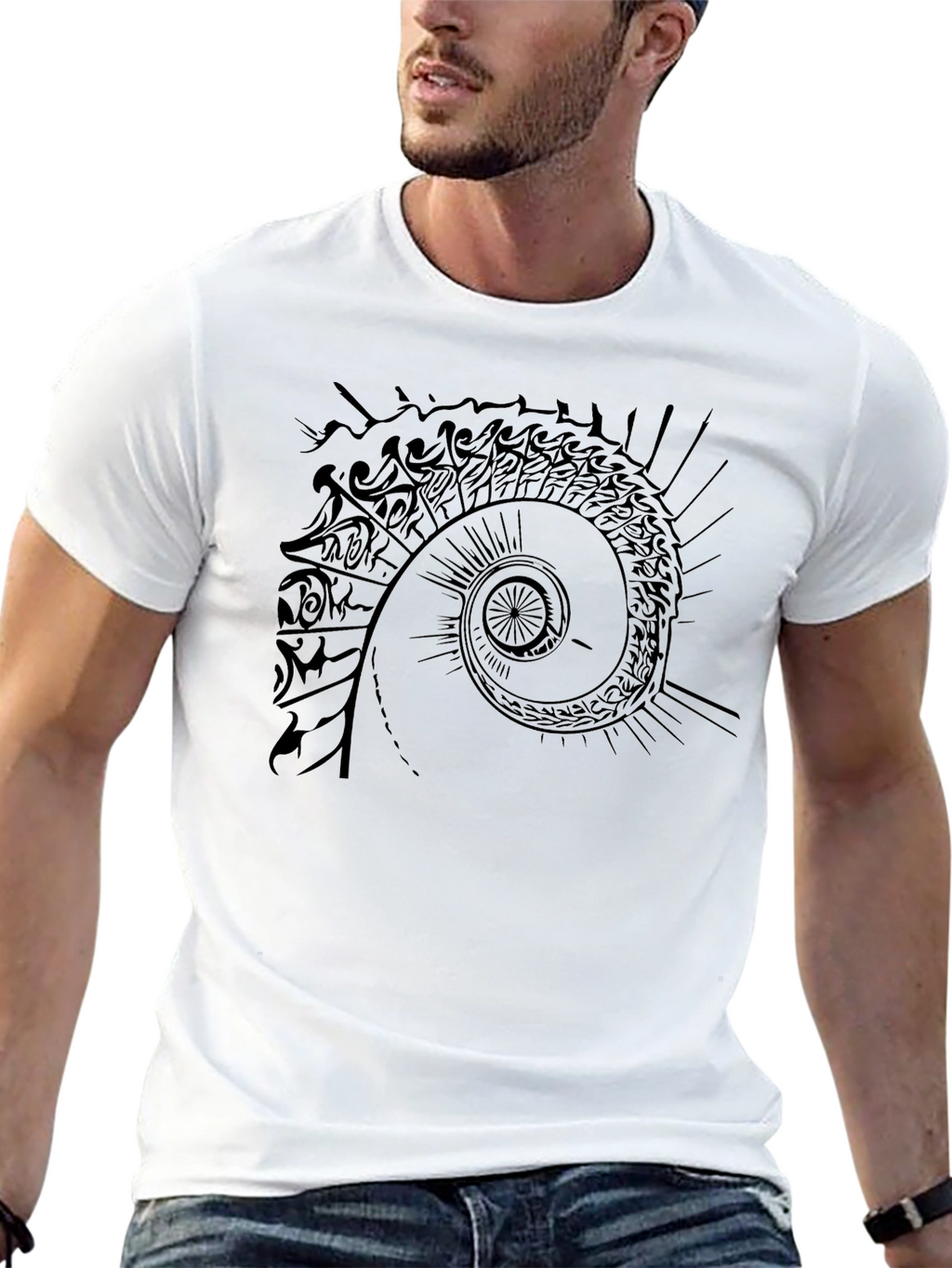 Tribal Spiral Graphic Tee - Black Casual T-Shirt