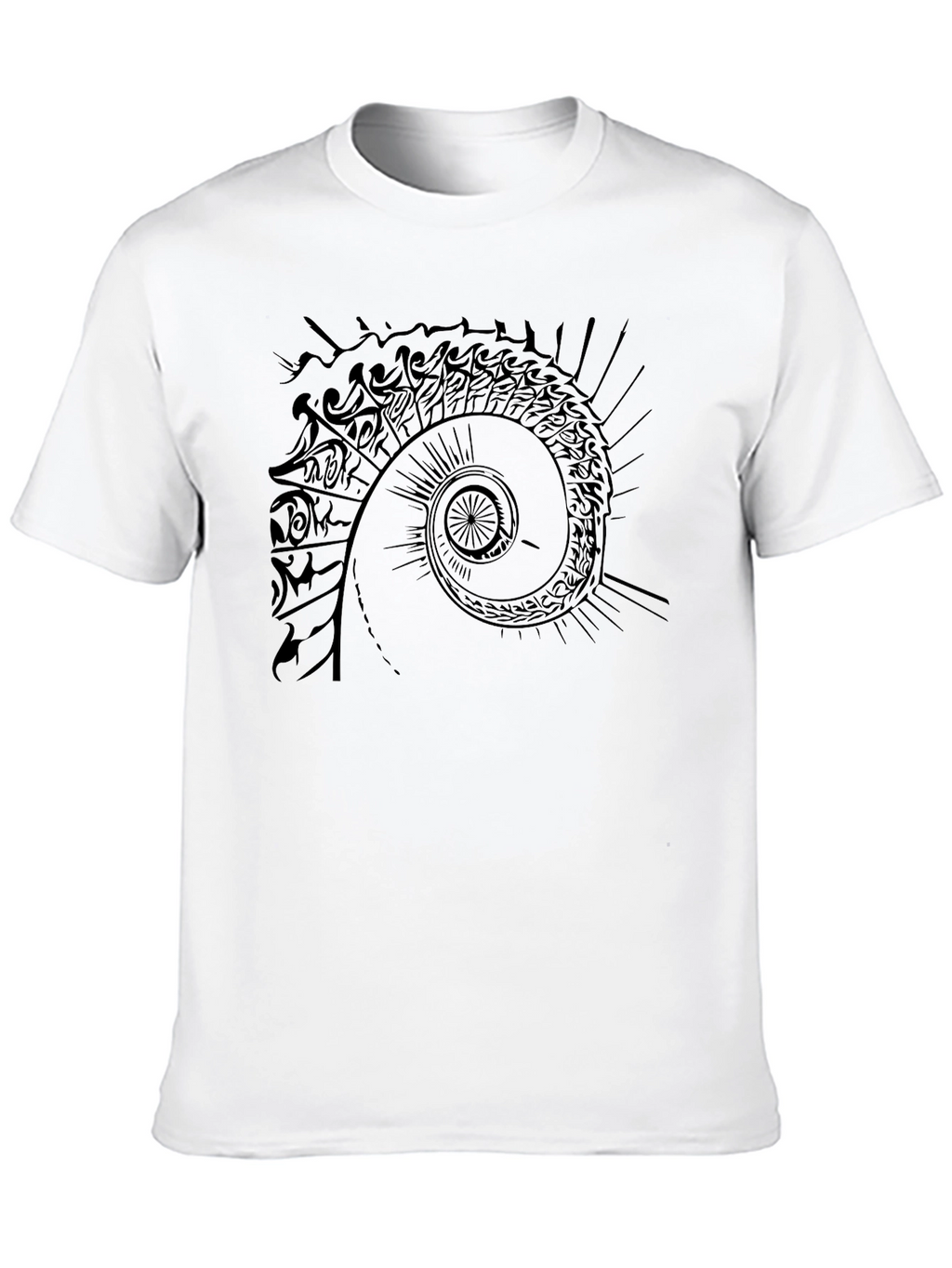 Tribal Spiral Graphic Tee - Black Casual T-Shirt