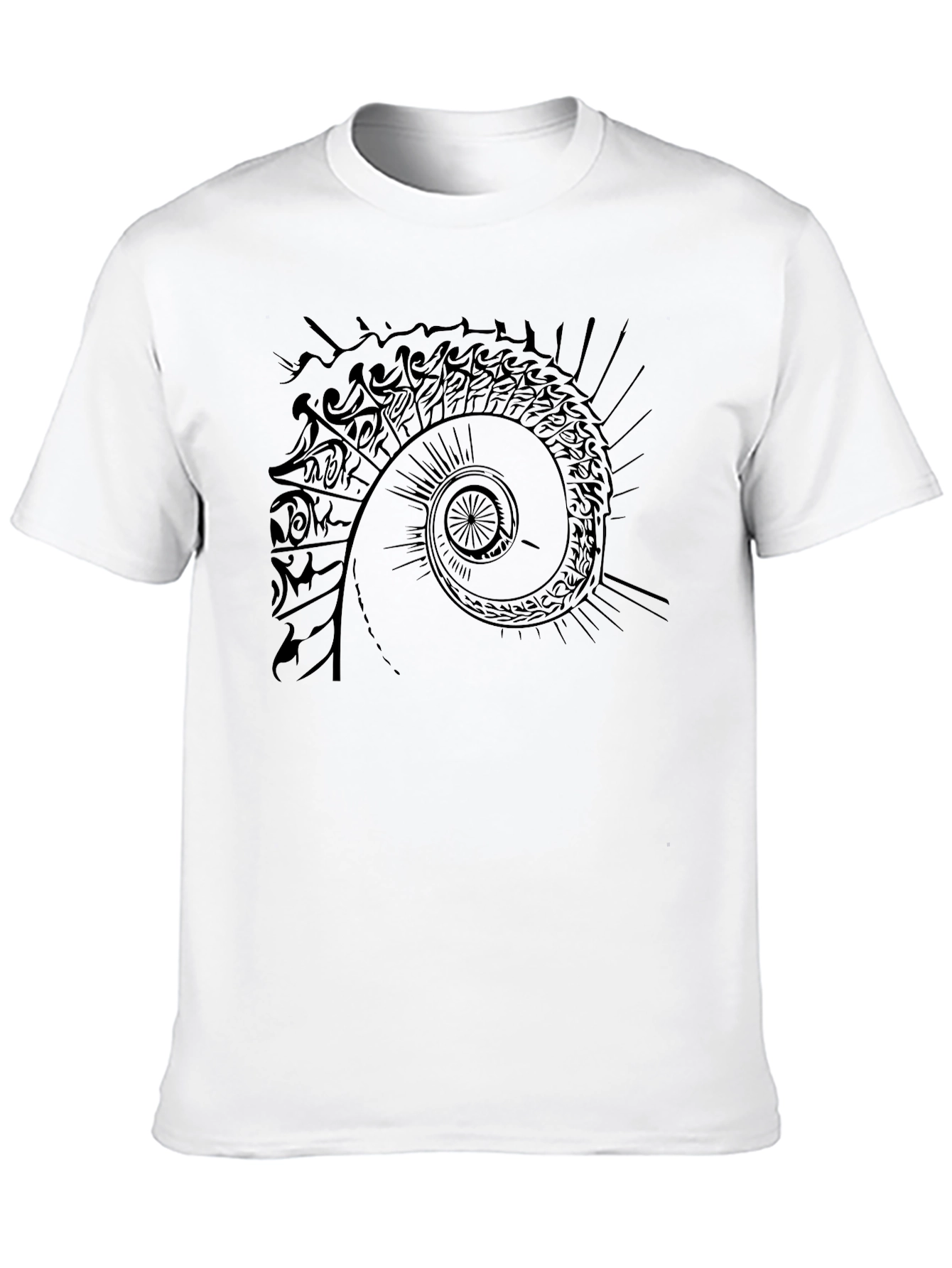 Tribal Spiral Graphic Tee - Black Casual T-Shirt