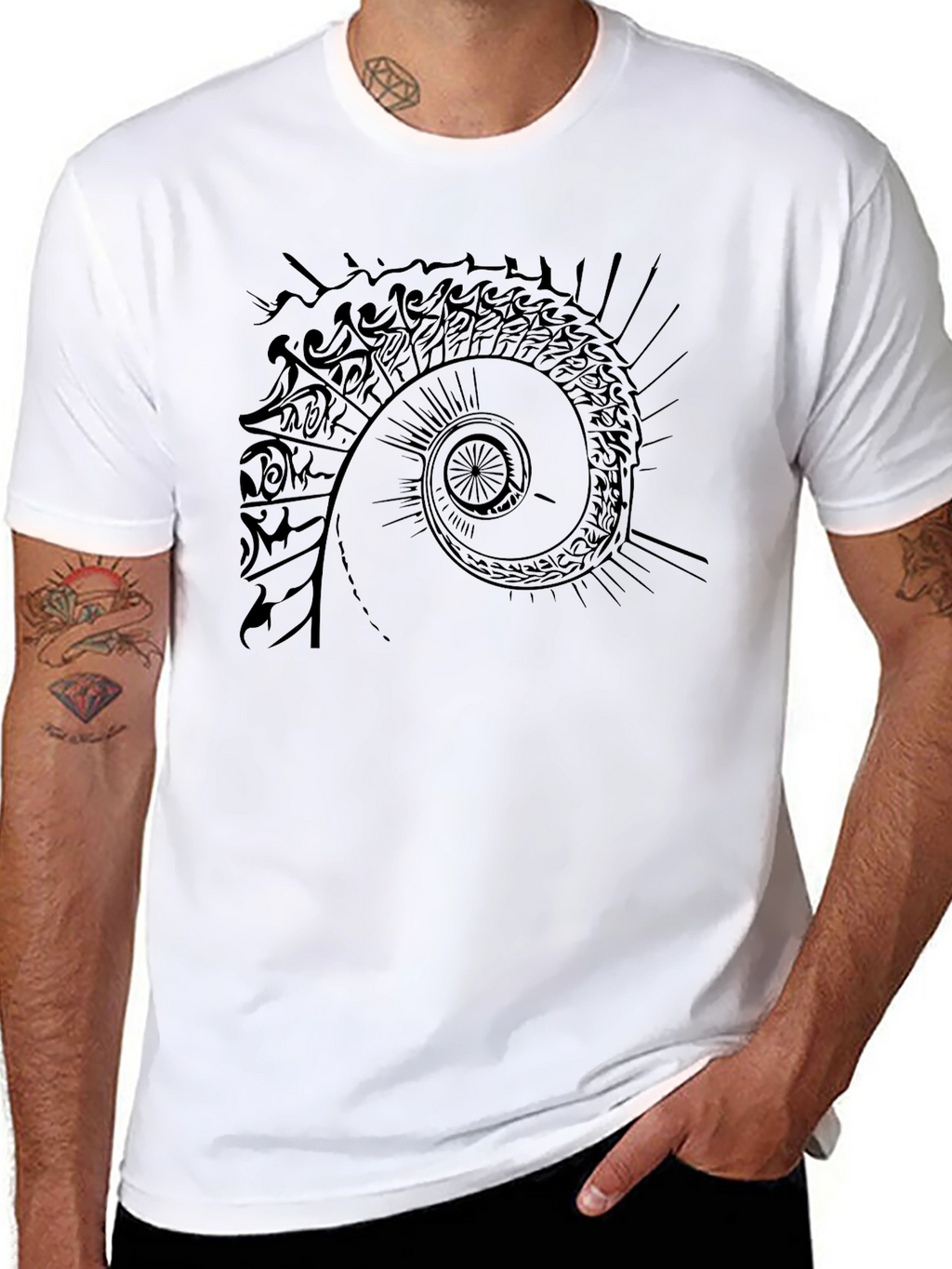 Tribal Spiral Graphic Tee - Black Casual T-Shirt