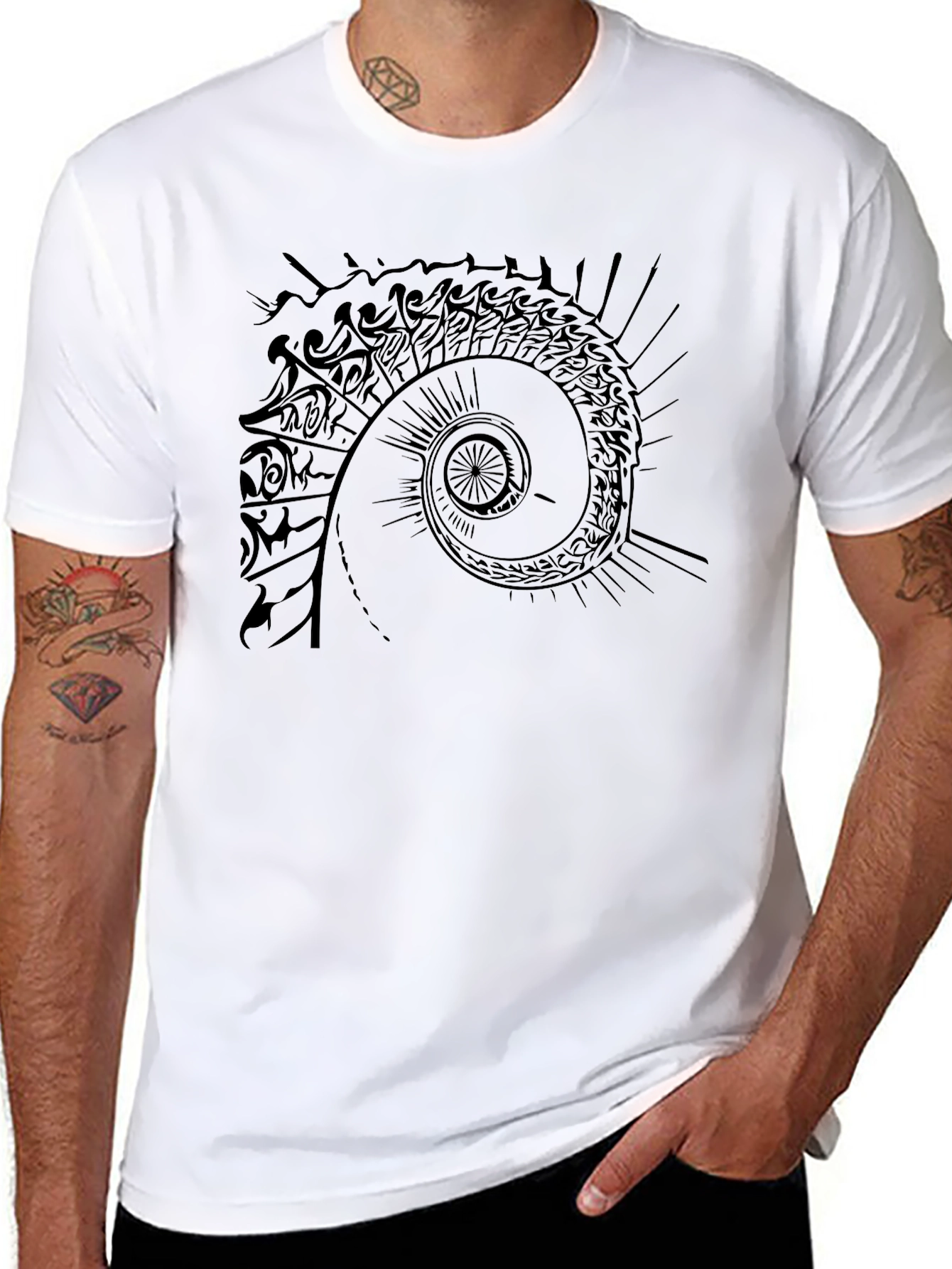 Tribal Spiral Graphic Tee - Black Casual T-Shirt
