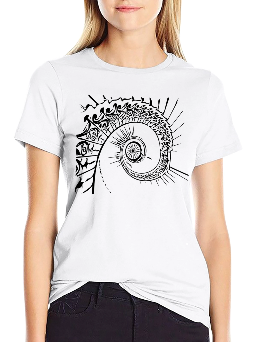 Tribal Spiral Graphic Tee - Black Casual T-Shirt